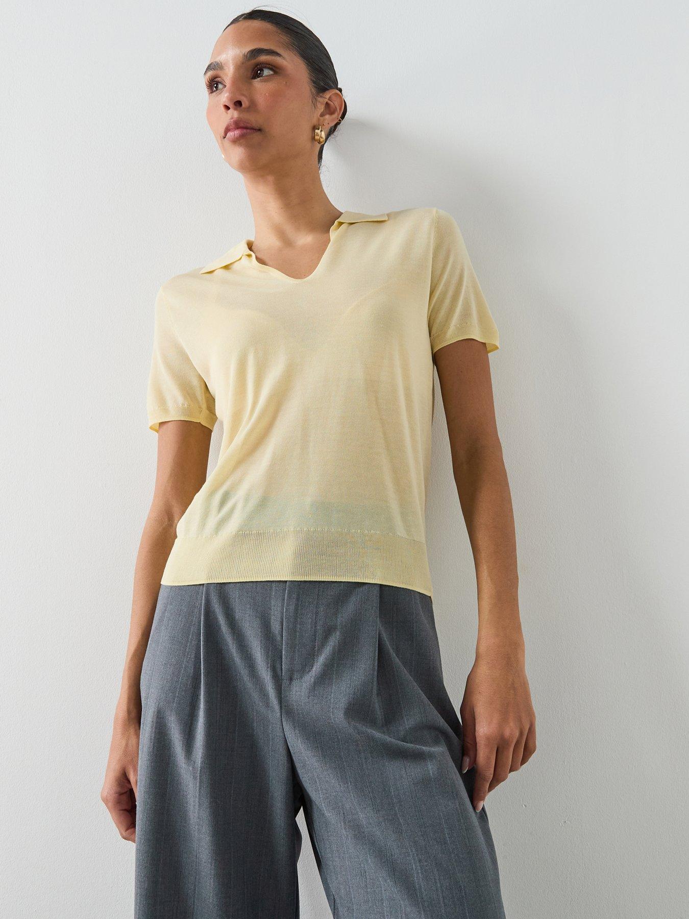 Mango Fine-Knit Lyocell Polo Shirt - Yellow