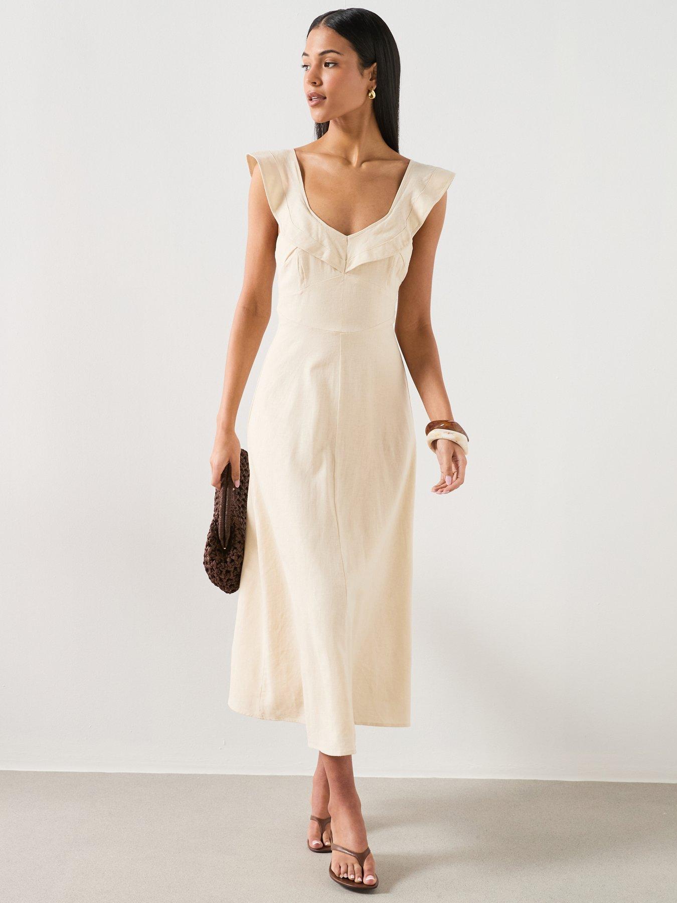 Mango Ruffled Linen Dress - Sand