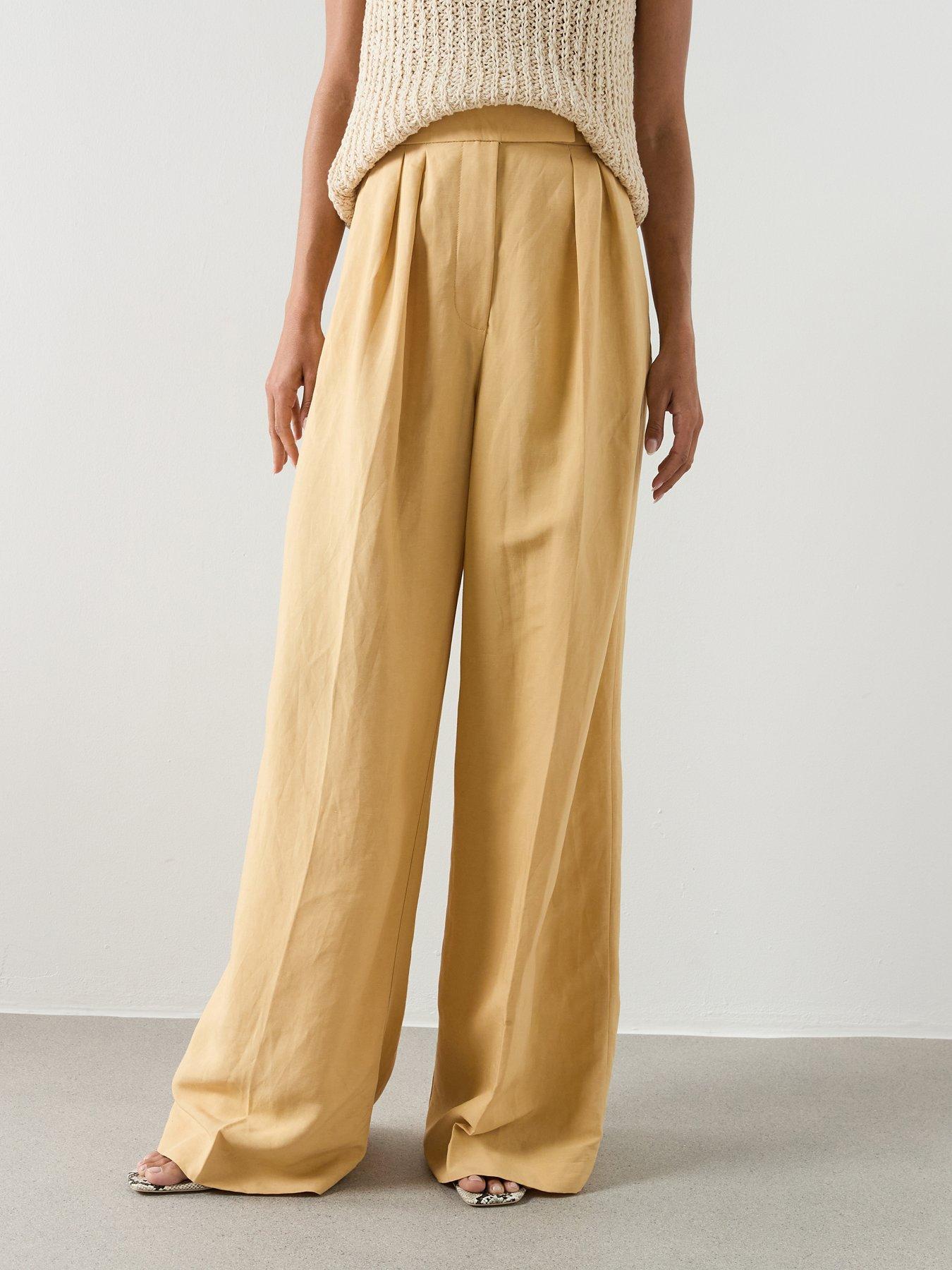 Image 1 of 6 of Mango Straight Mid-Rise Trousers - Yellow
