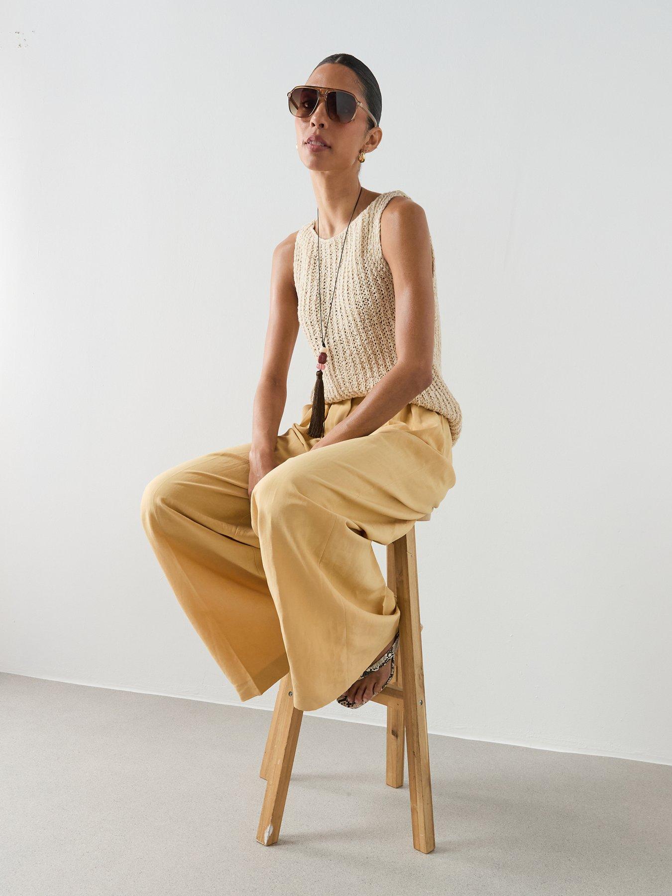 Image 4 of 6 of Mango Straight Mid-Rise Trousers - Yellow