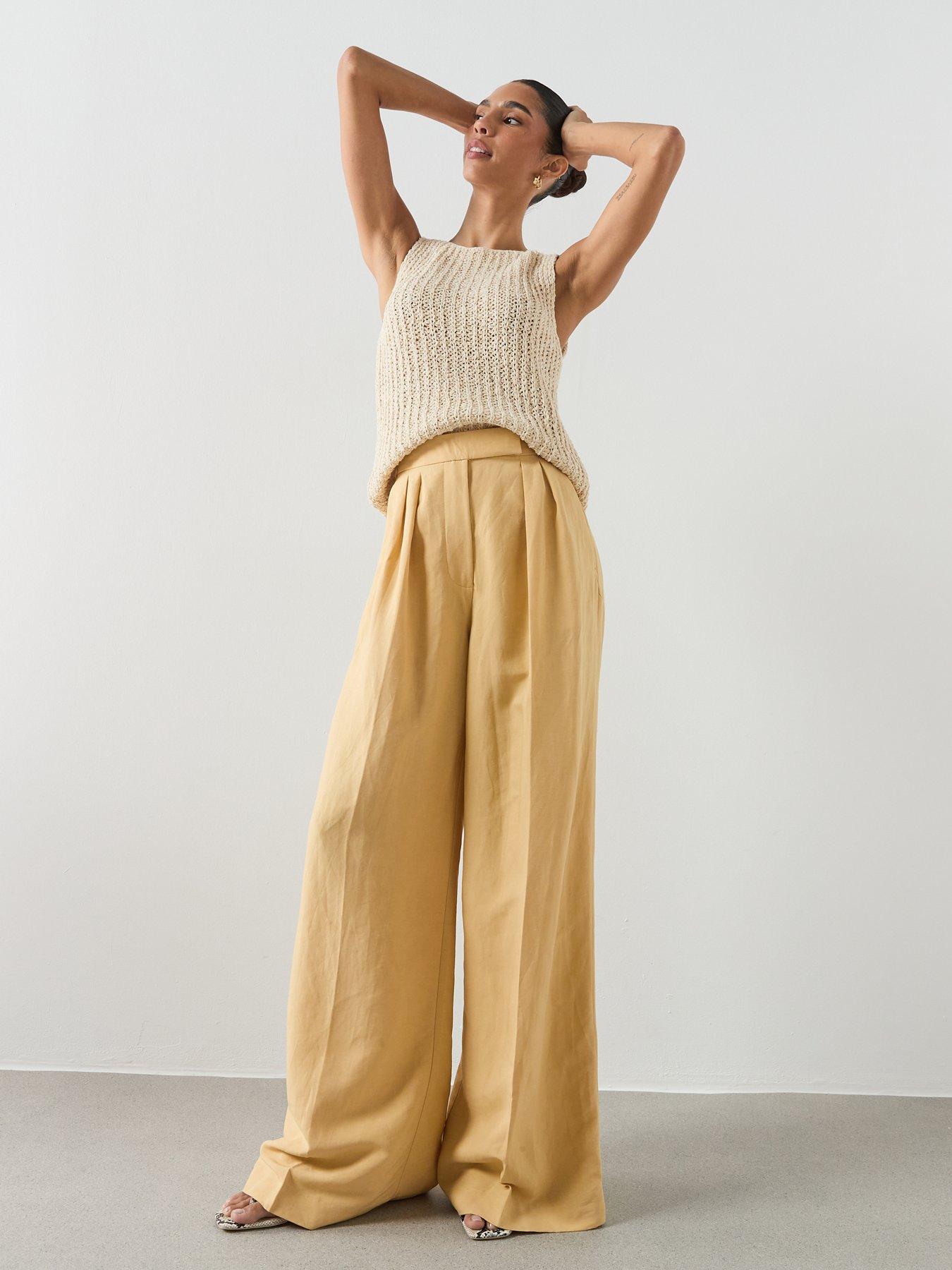 Image 6 of 6 of Mango Straight Mid-Rise Trousers - Yellow