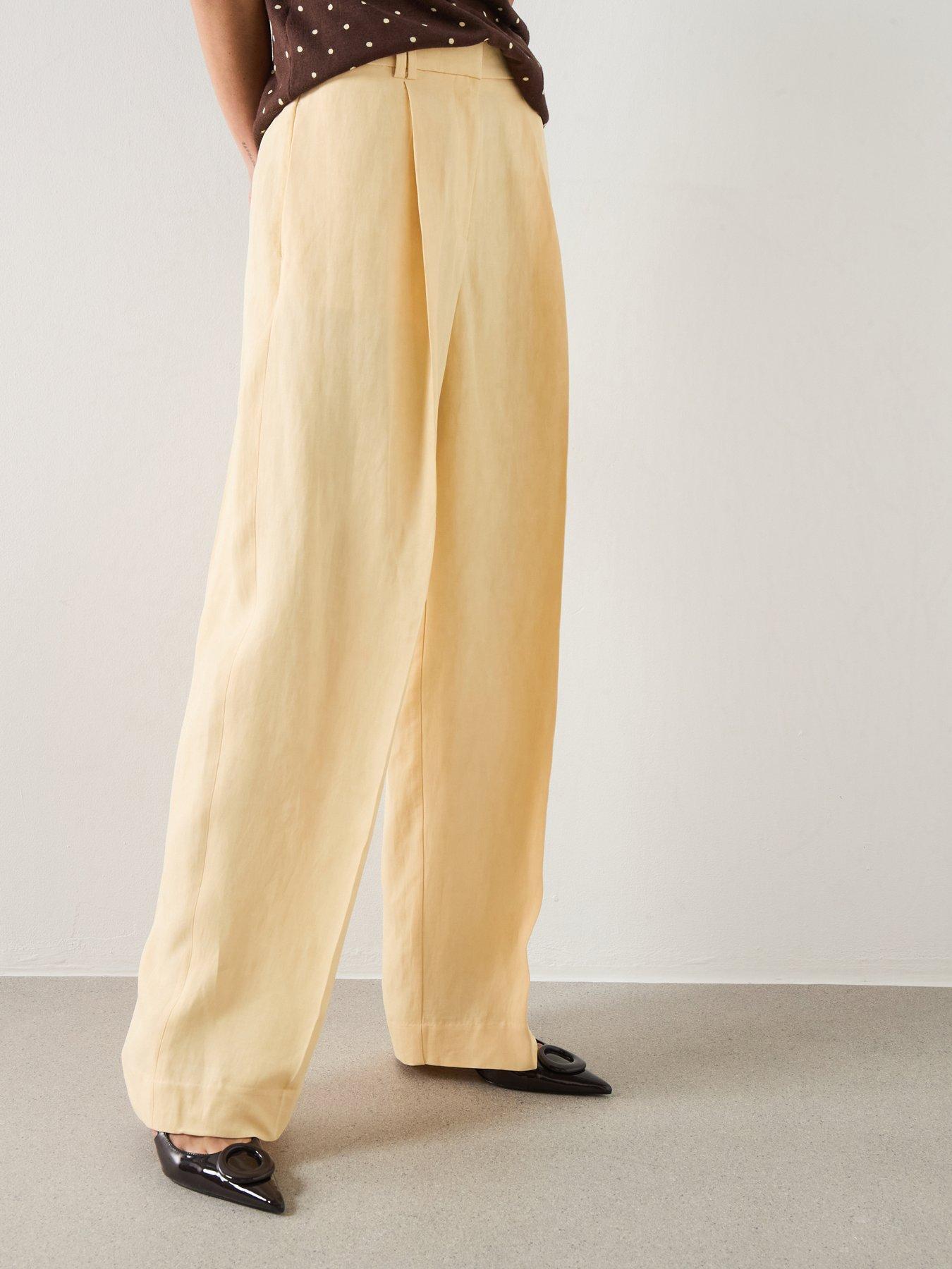 Mango Straight Linen-Blend Trousers - Yellow