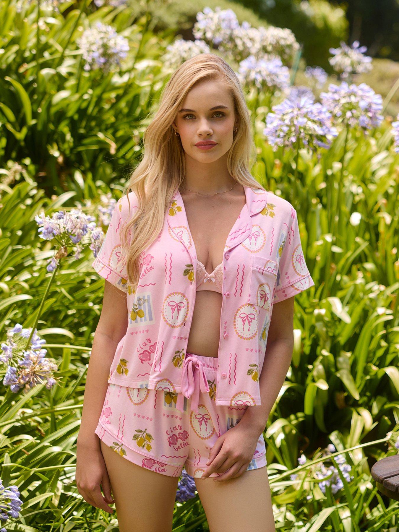 Image 1 of 7 of Boux Avenue Postcard Modal Short Pyjama Set - Pink