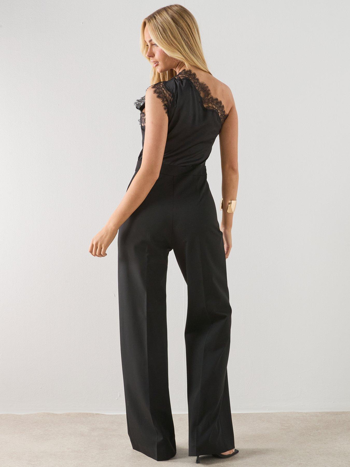 Image 2 of 6 of Mango Jumpsuit With Combined Lace And Knit - Black