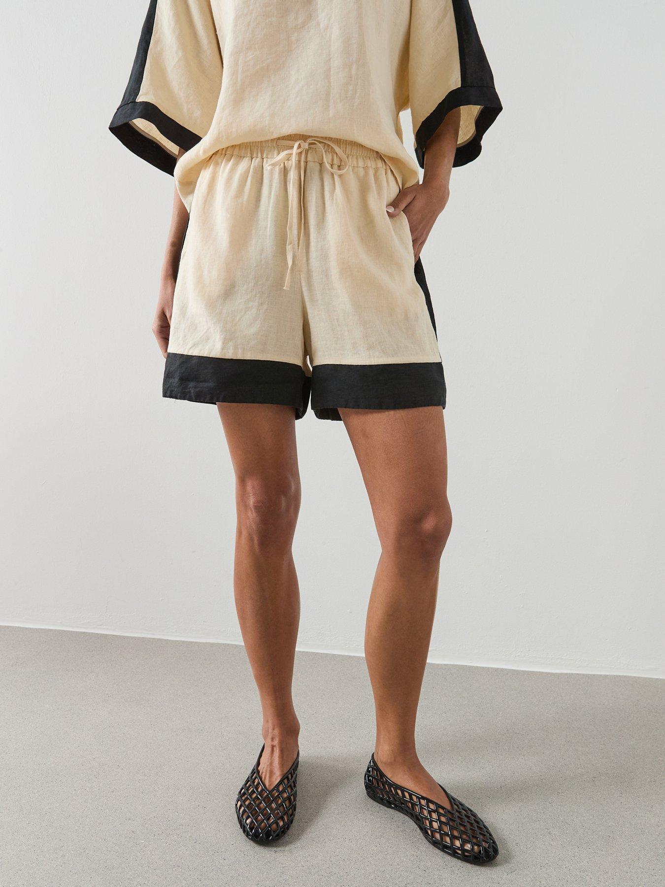  image of mango-contrast-stripe-linen-shorts-cream