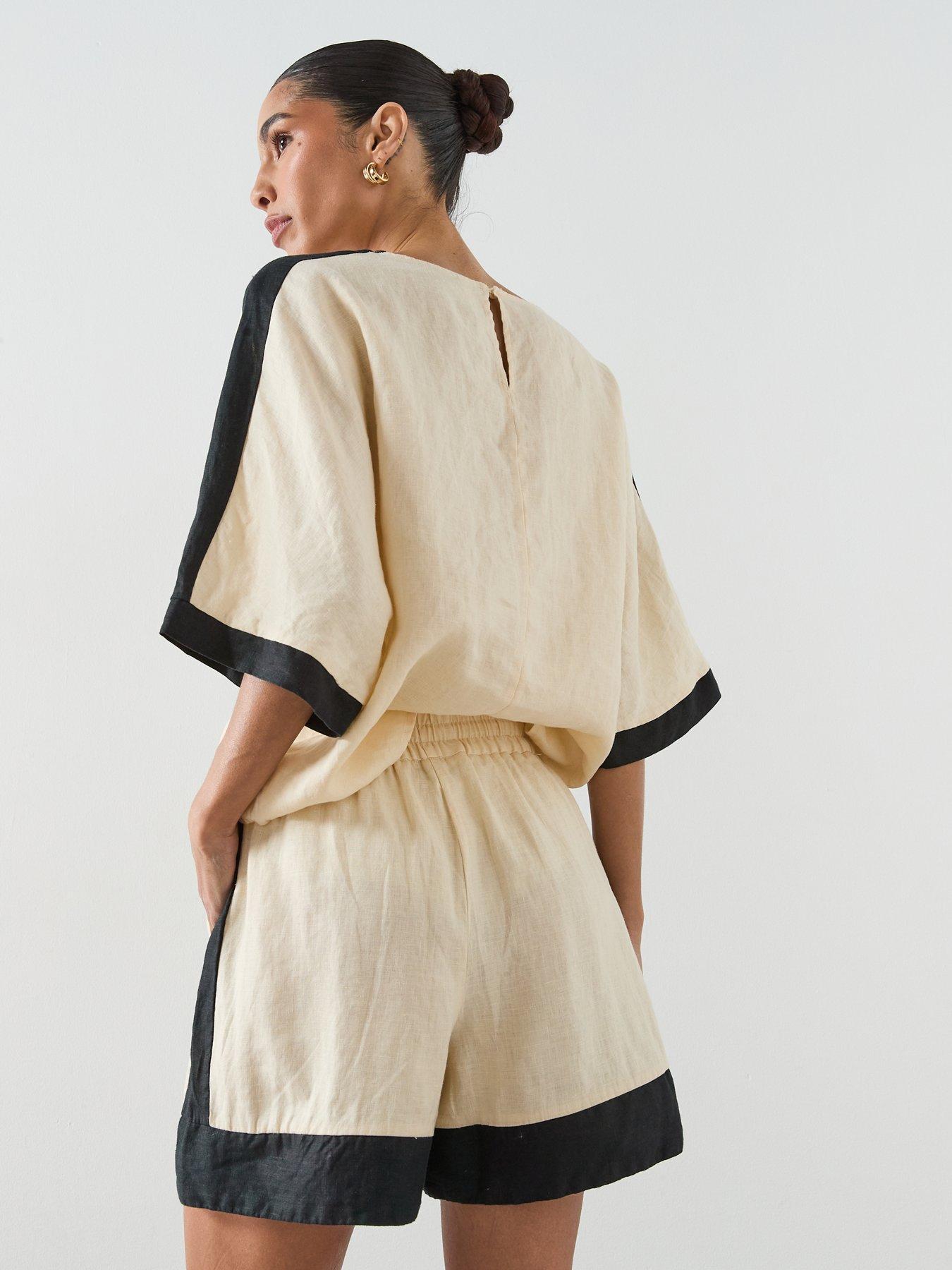 stillFront image of mango-contrast-stripe-linen-shorts-cream