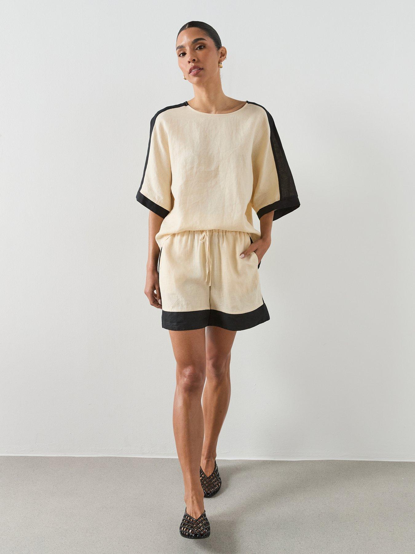  image of mango-contrast-stripe-linen-shorts-cream