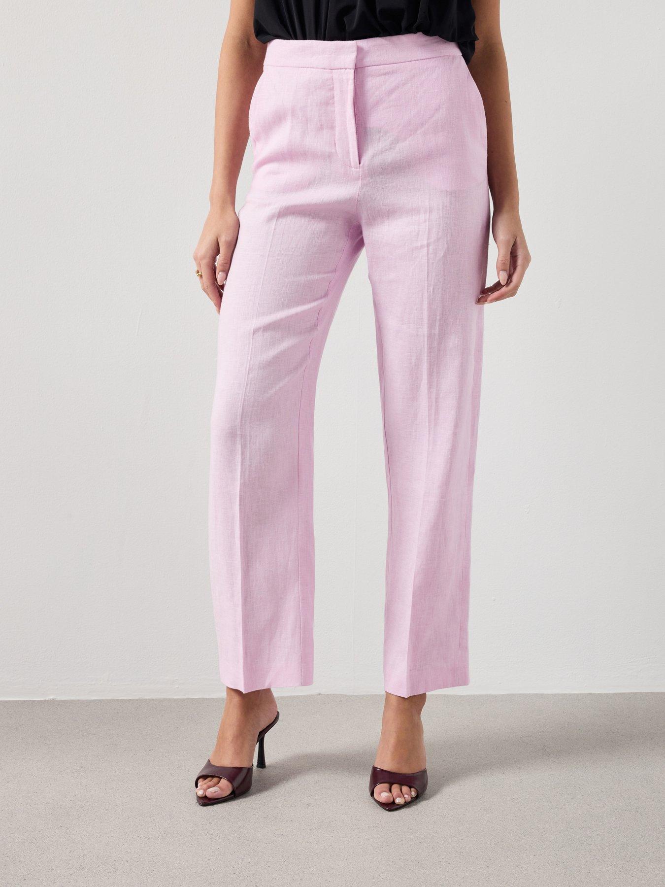 front image of mango-linen-suit-co-ord-trousers-pink