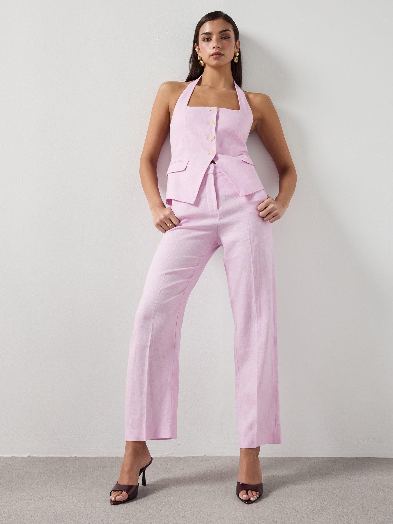  image of mango-linen-suit-co-ord-trousers-pink