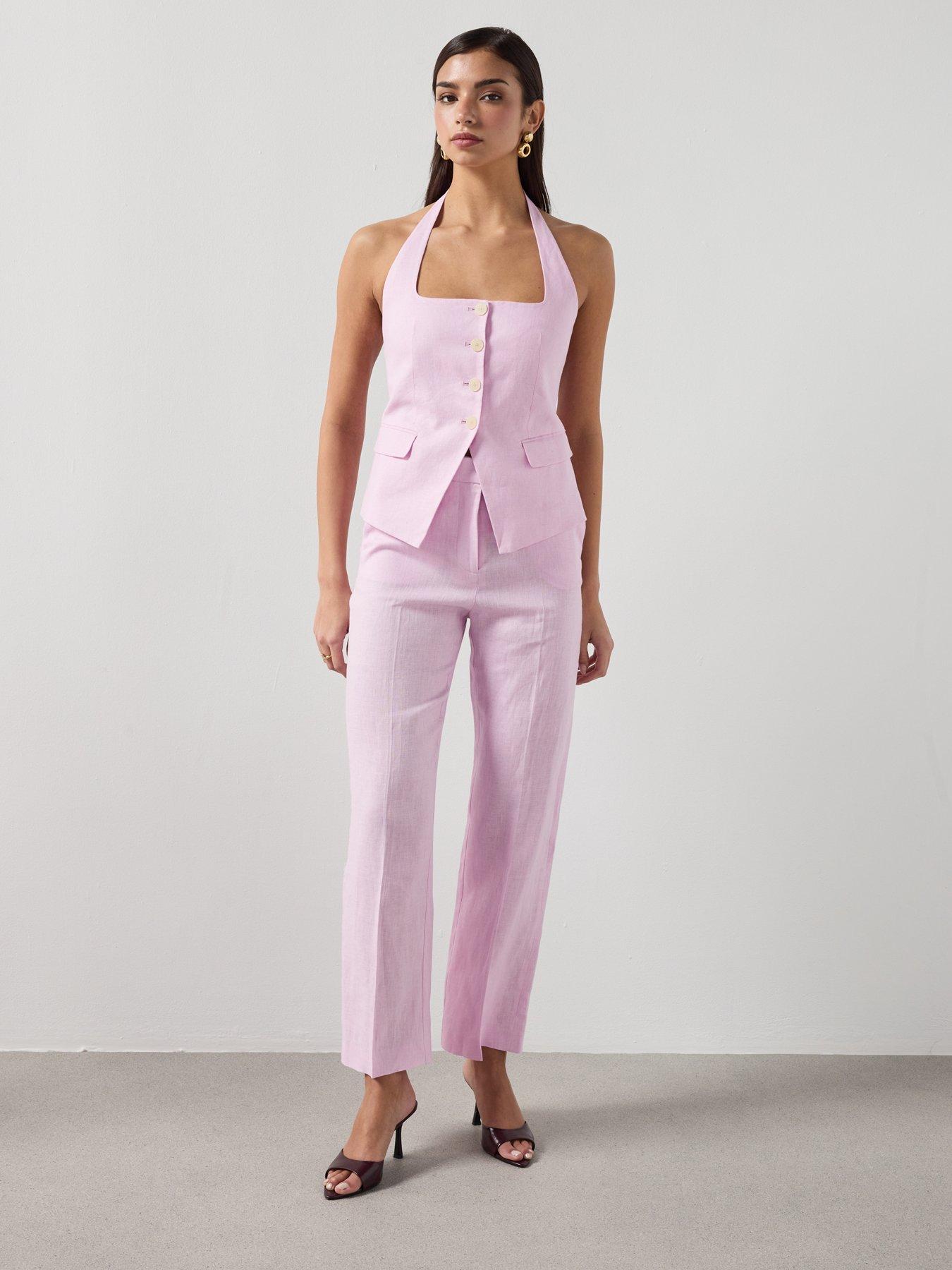  image of mango-linen-suit-co-ord-trousers-pink
