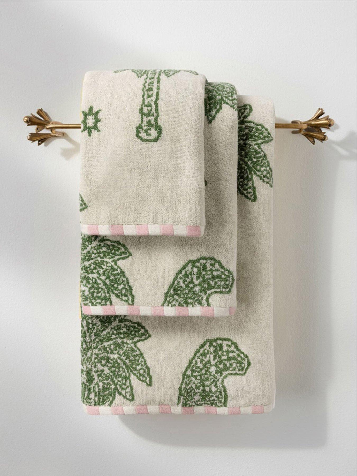 CHELSEA PEERS Cotton Midnight Leopard Print Green Towel Collection