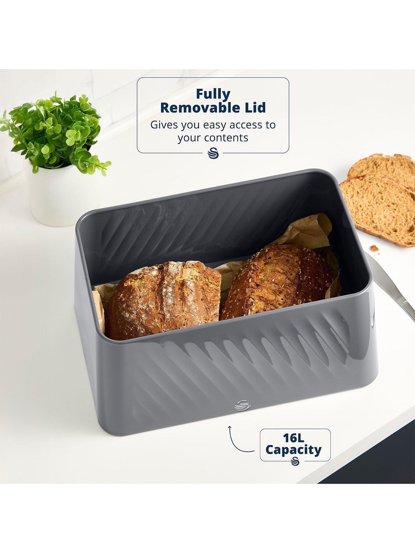 Image 3 of 7 of Swan Windsor 16L Bread Bin, Scruff Resistant, Iron, Grey