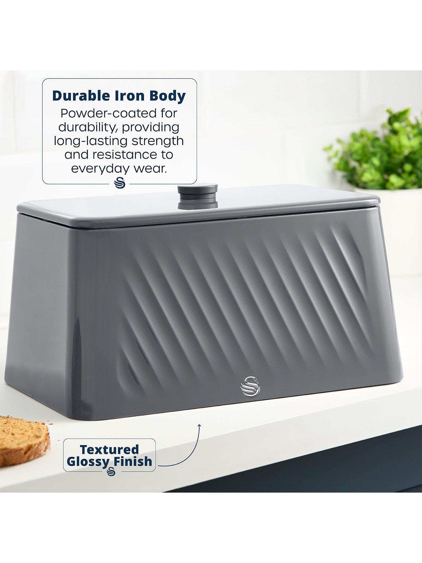 Image 4 of 7 of Swan Windsor 16L Bread Bin, Scruff Resistant, Iron, Grey