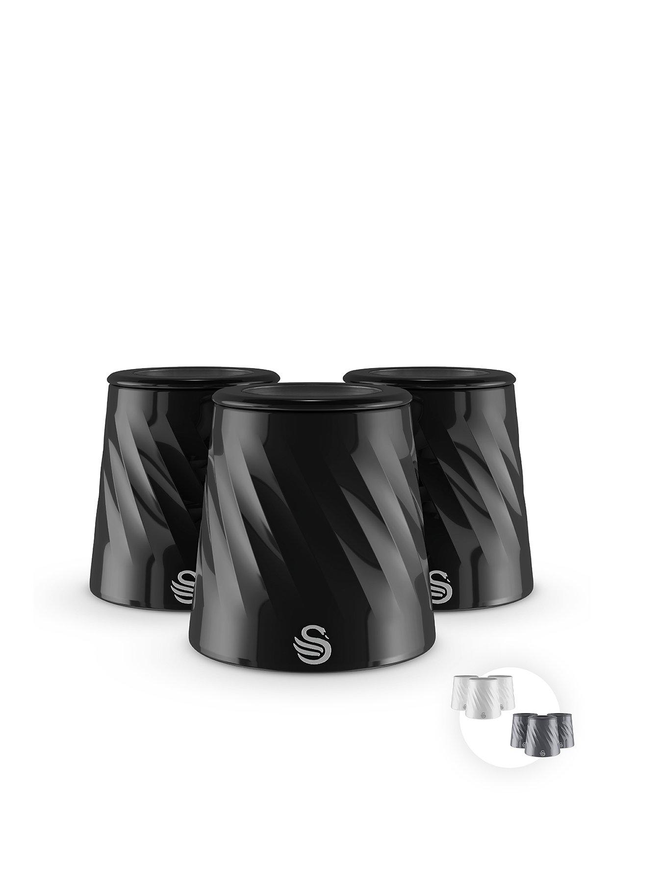 Swan Windsor Set of 3 Canisters, Viewing Lid, 1.3L, Black