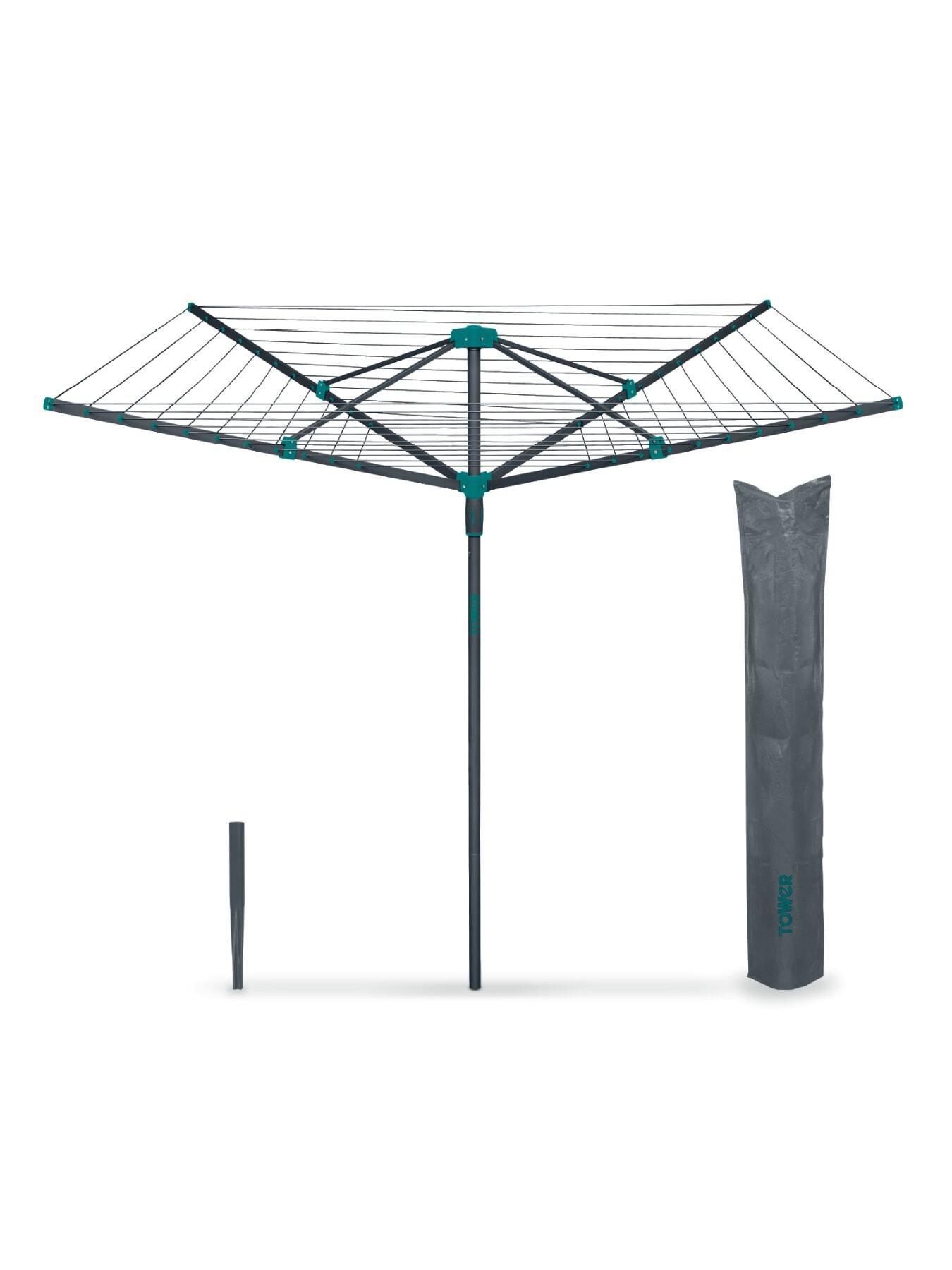 Tower 40m 4-Arm Rotary Airer with Cover, Steel, Anthracite  &  Teal
