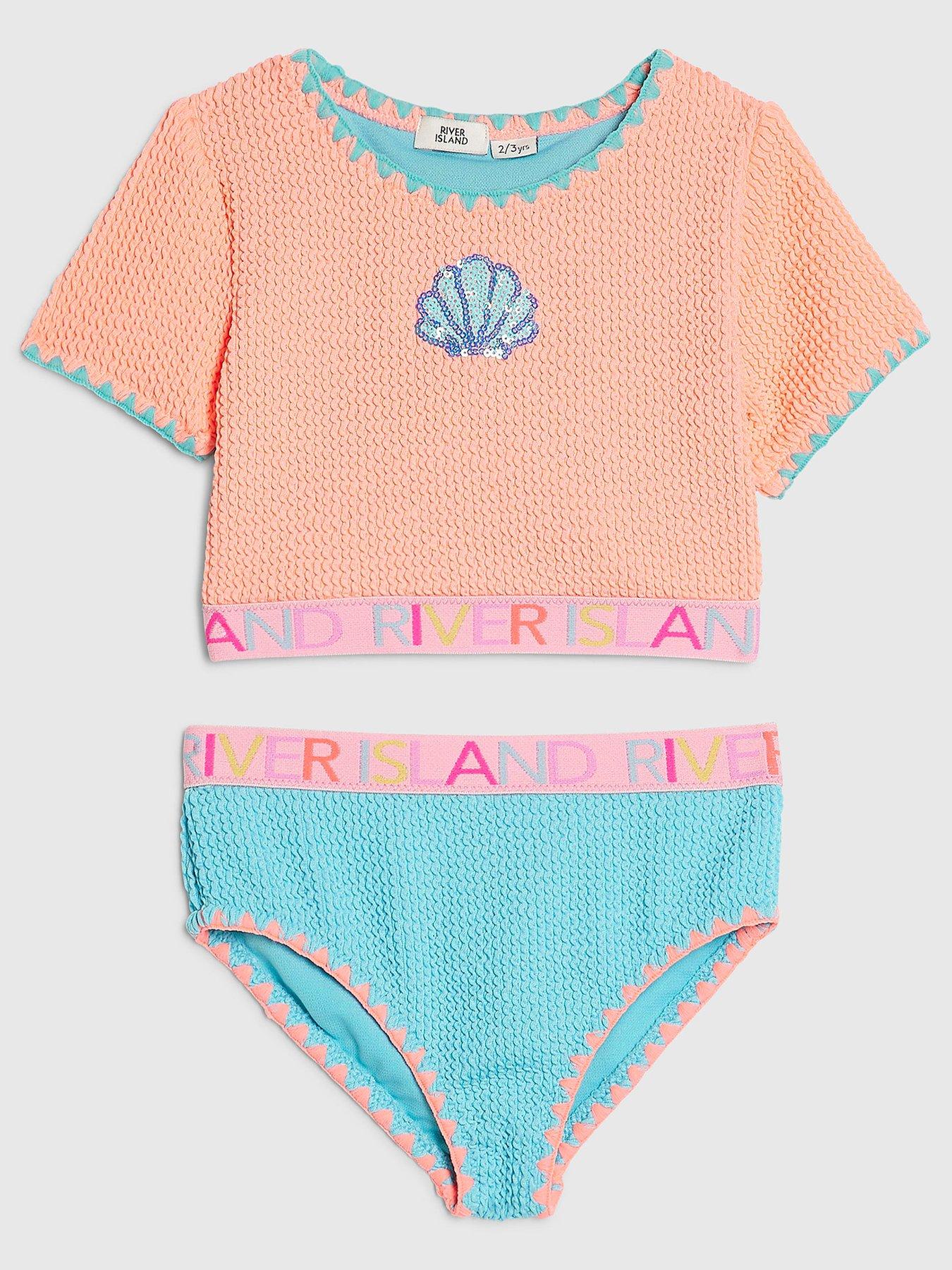 Image 1 of 4 of River Island Mini Girls Shell Elastic Top Bikini - Orange