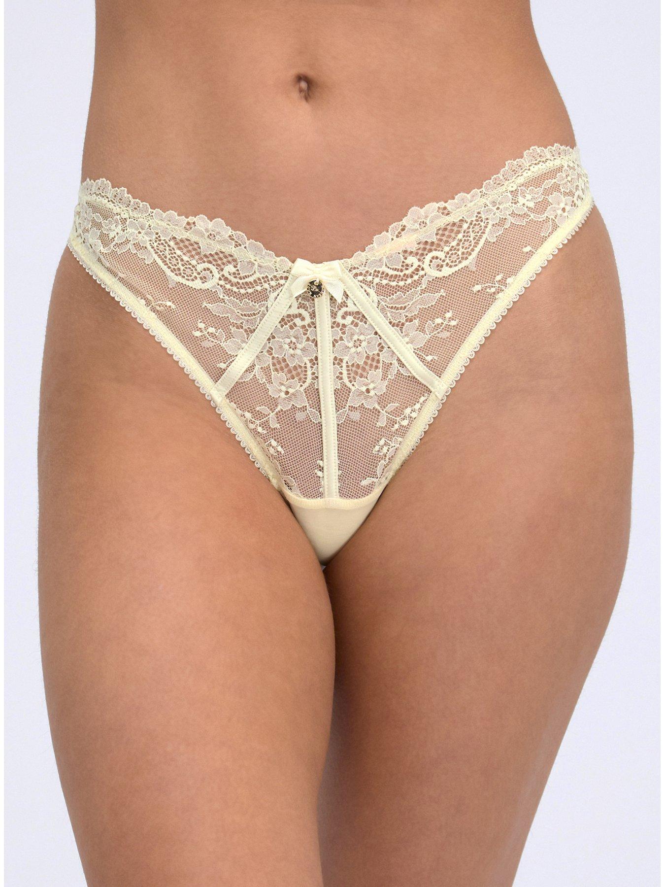 Image 5 of 5 of Boux Avenue Mimosa Lace Thong - Butter Yellow