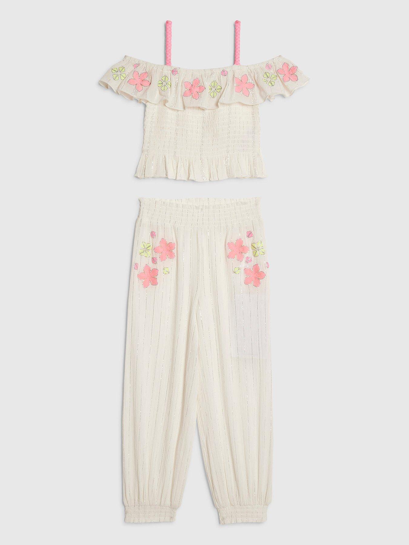 River Island Older Girls Floral Cami And Trousers Set - White