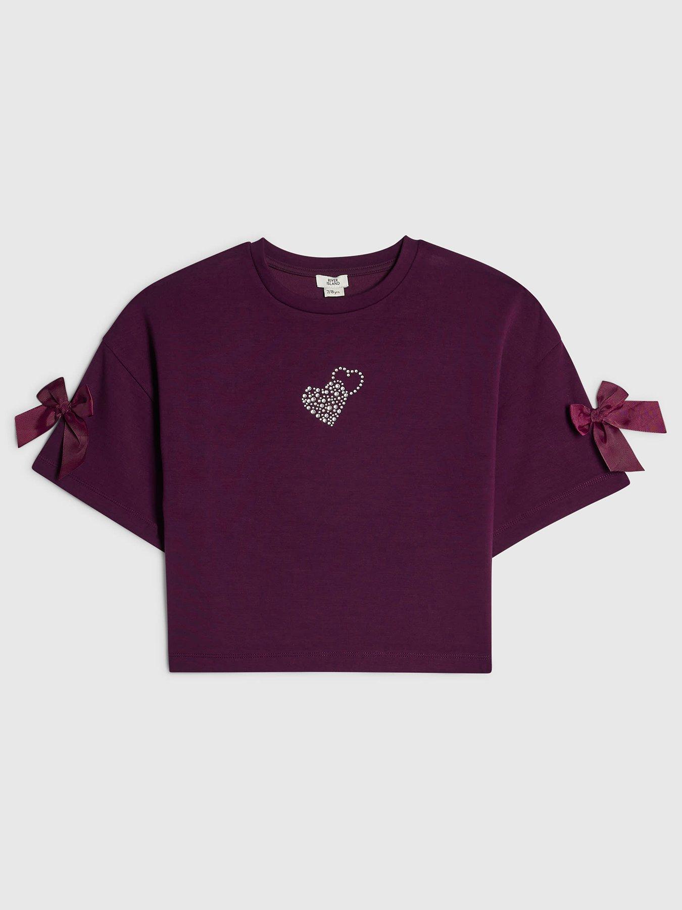River Island Older Girls Premium Bow T-Shirt - Dark Purple