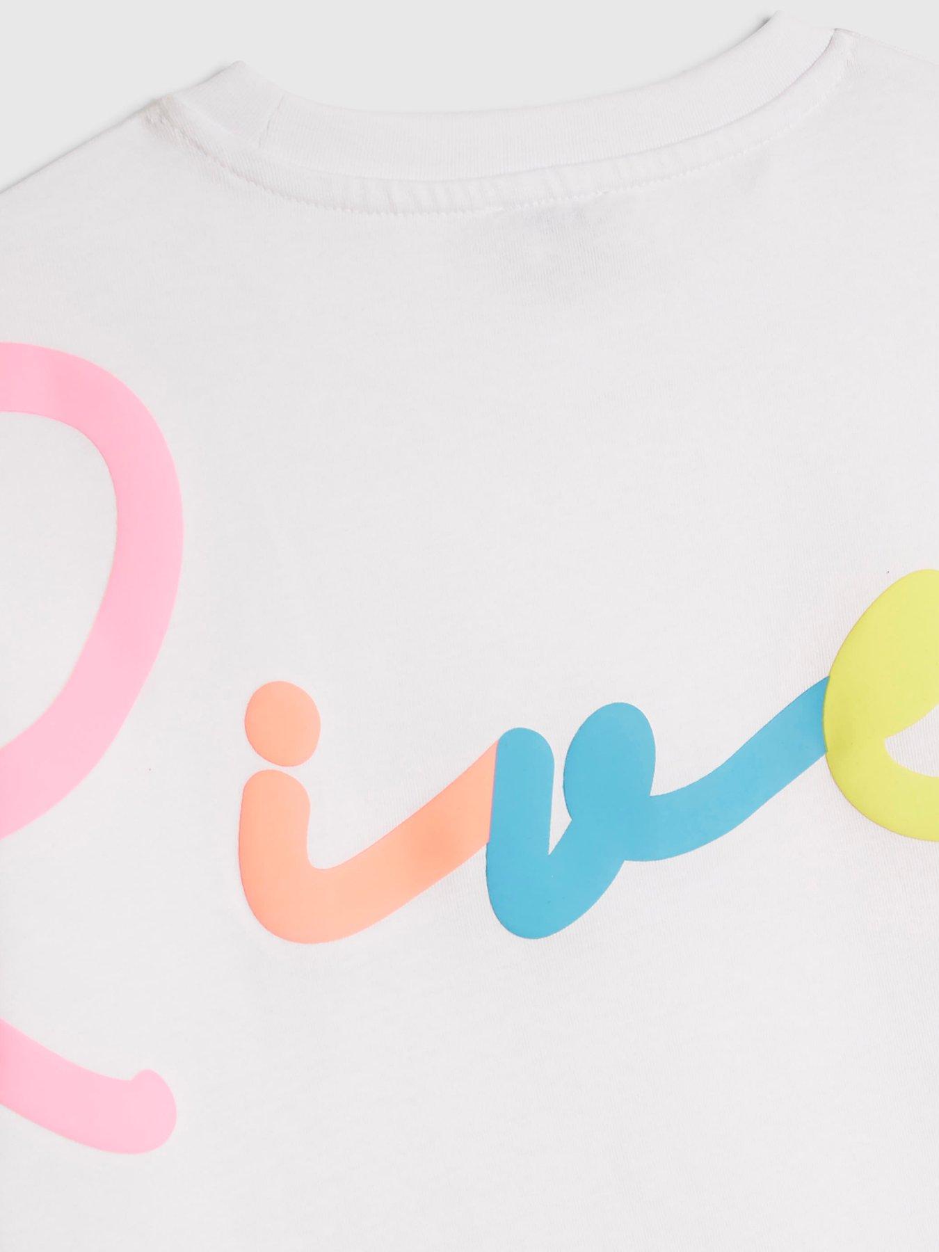 Image 4 of 5 of River Island Older Girls Scripty Neon T-Shirt And Shorts Set - White