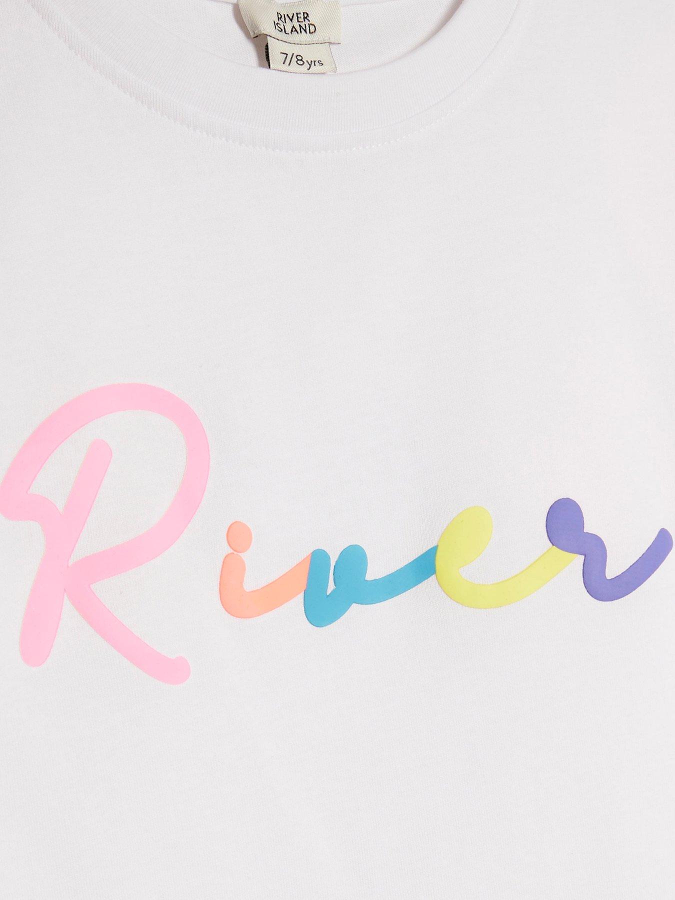 Image 5 of 5 of River Island Older Girls Scripty Neon T-Shirt And Shorts Set - White