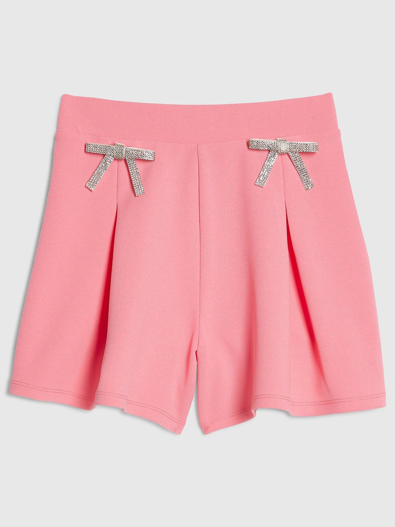 River Island Older Girls Textured Bow Shorts - Pink