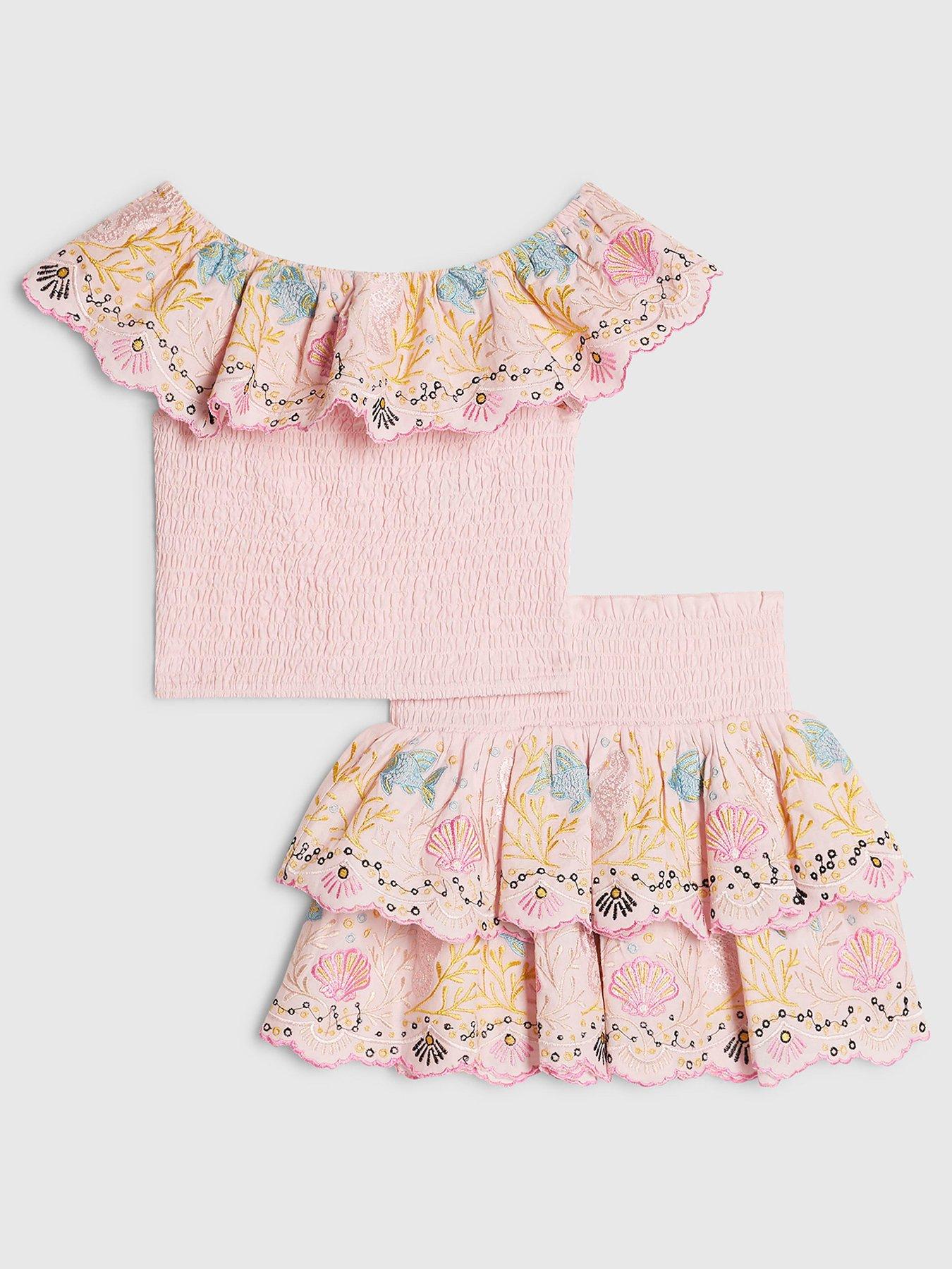 River Island Mini Girls Seahorse Top And Skirt Set - Pink