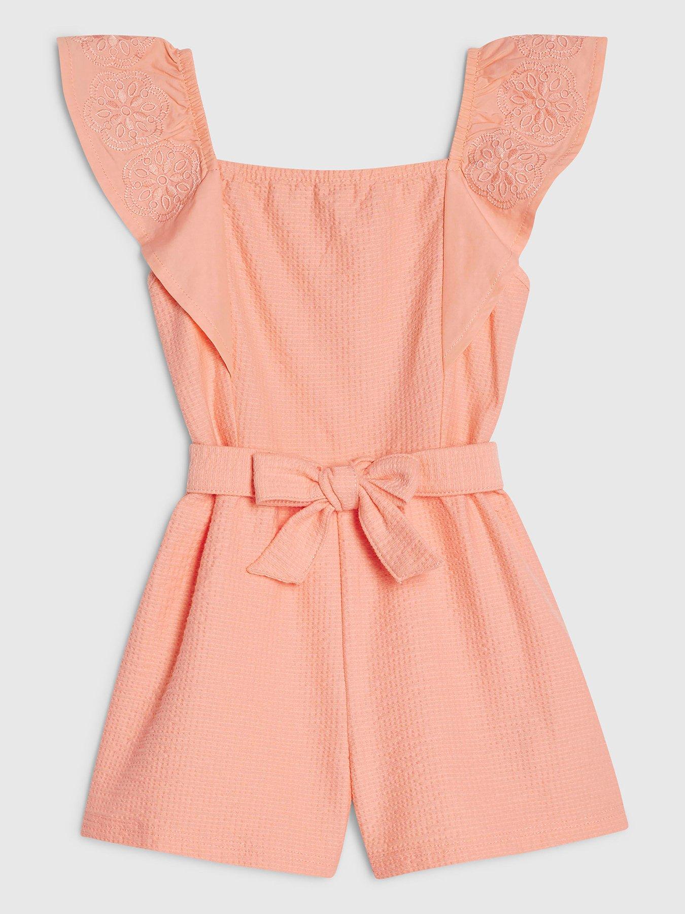 River Island Mini Girls Shirred Jersey Playsuit - Orange