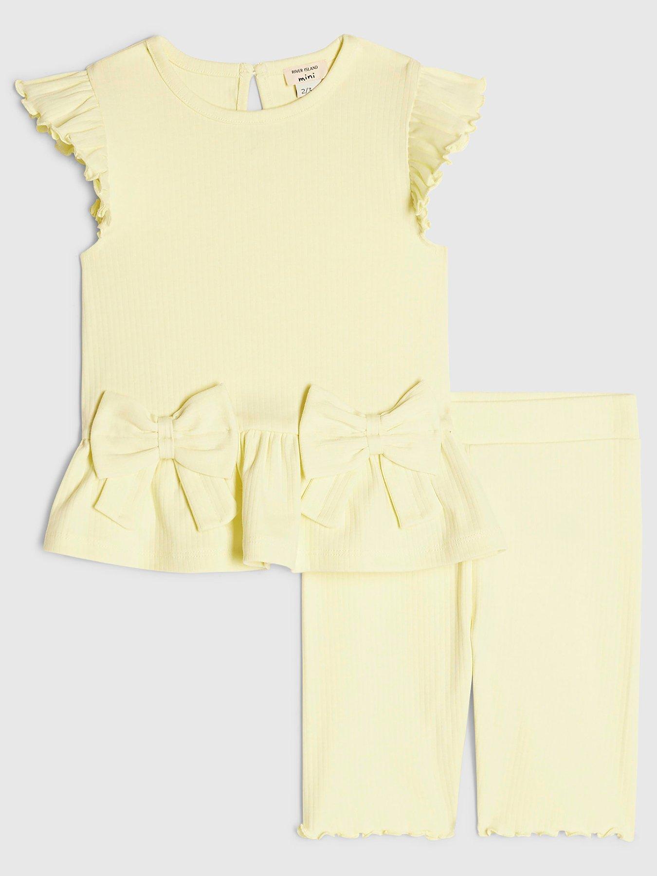 River Island Mini Girls Peplum Bow Rib Short Set - Yellow