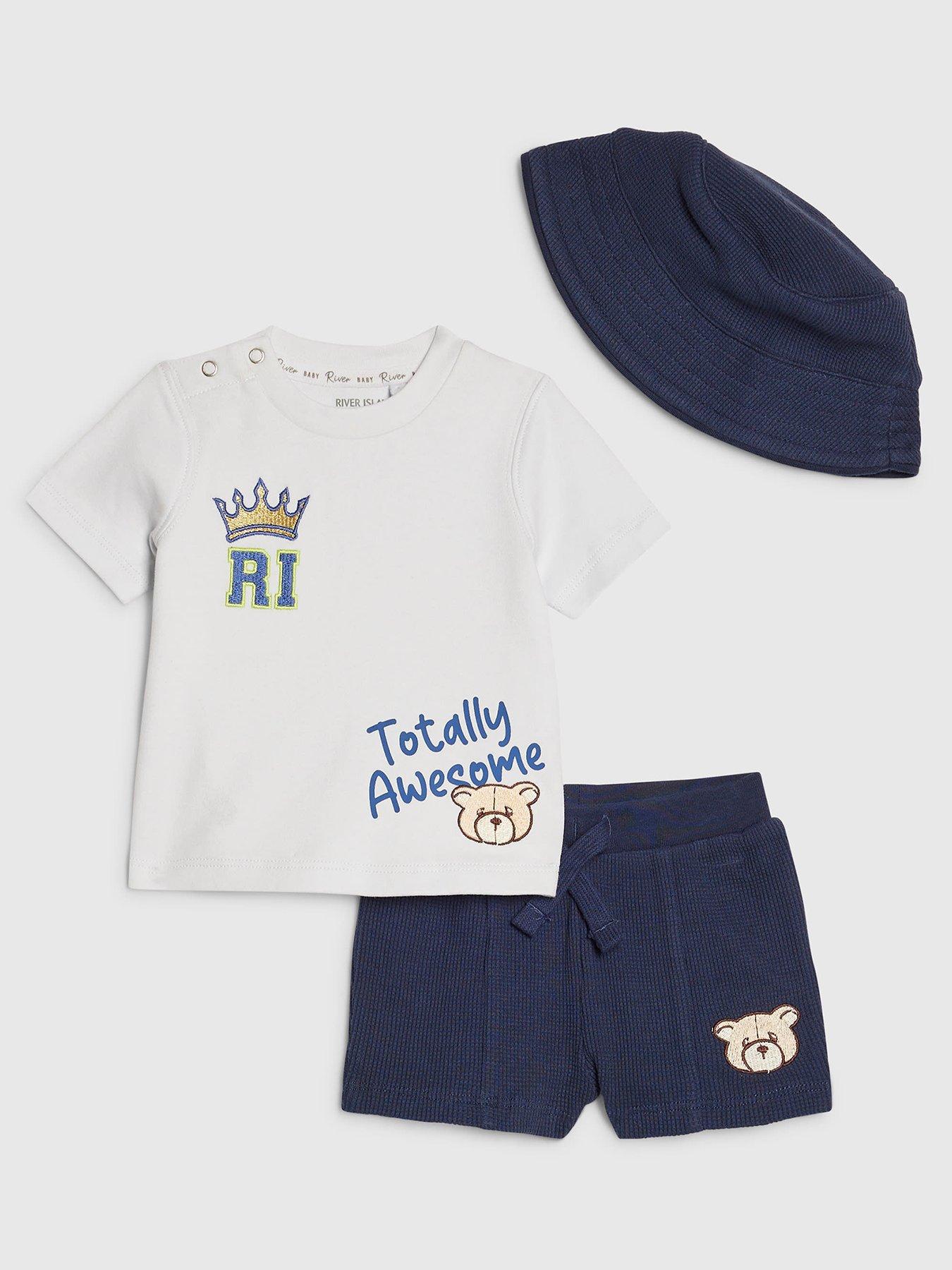 Image 1 of 5 of River Island Baby Boys Little King T-Shirt Set - Blue