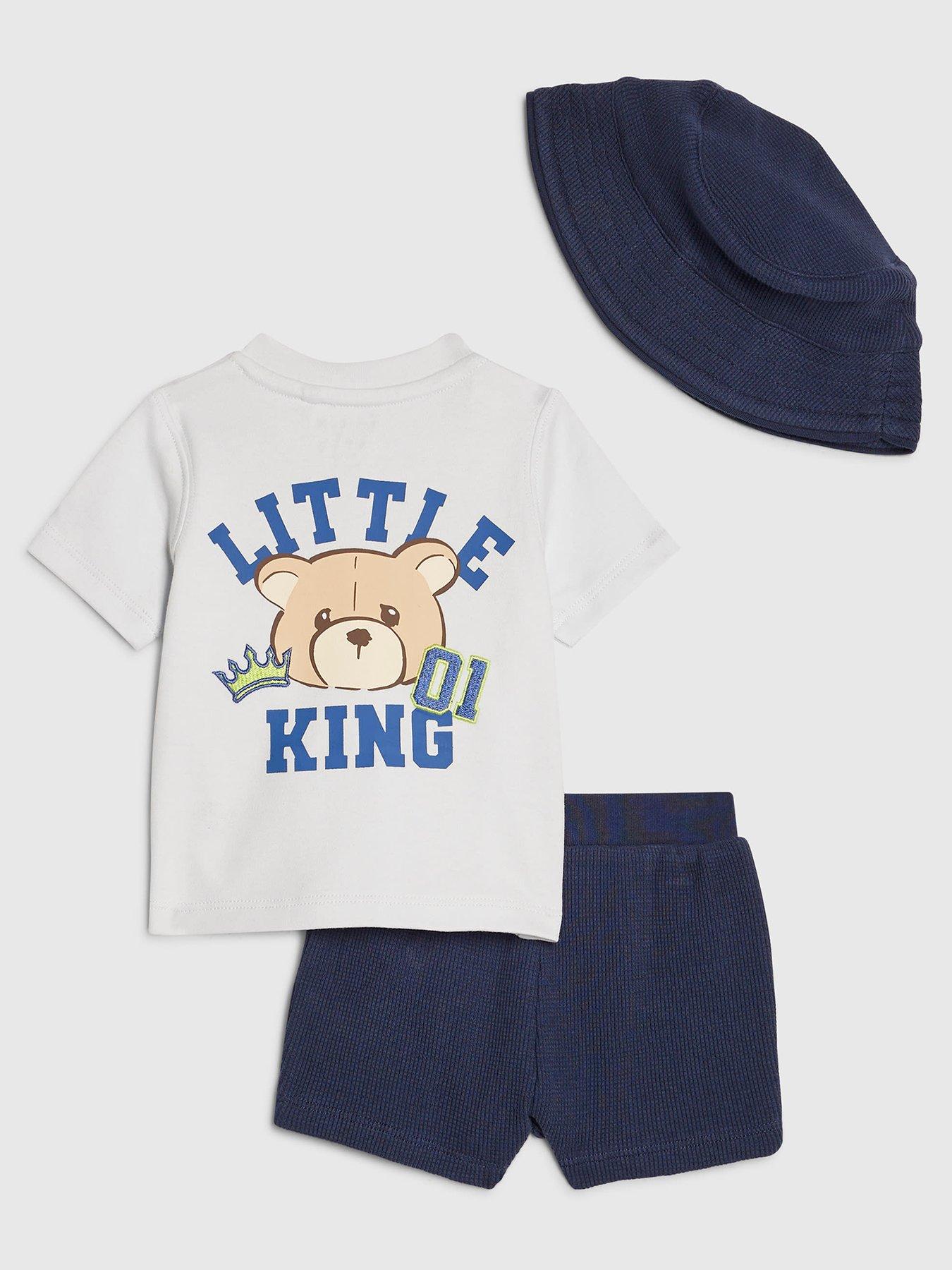 Image 2 of 5 of River Island Baby Boys Little King T-Shirt Set - Blue