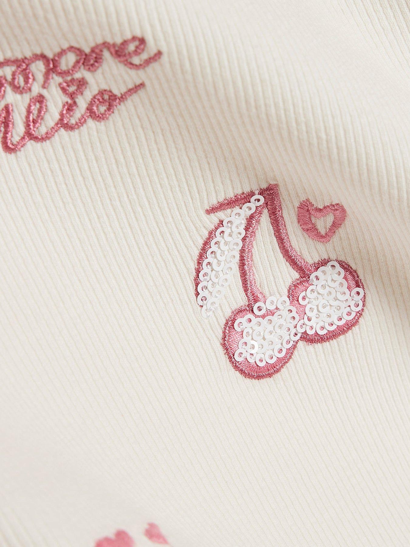 Image 3 of 4 of River Island Older Girls Sequin Embroidered T-Shirt - Cream