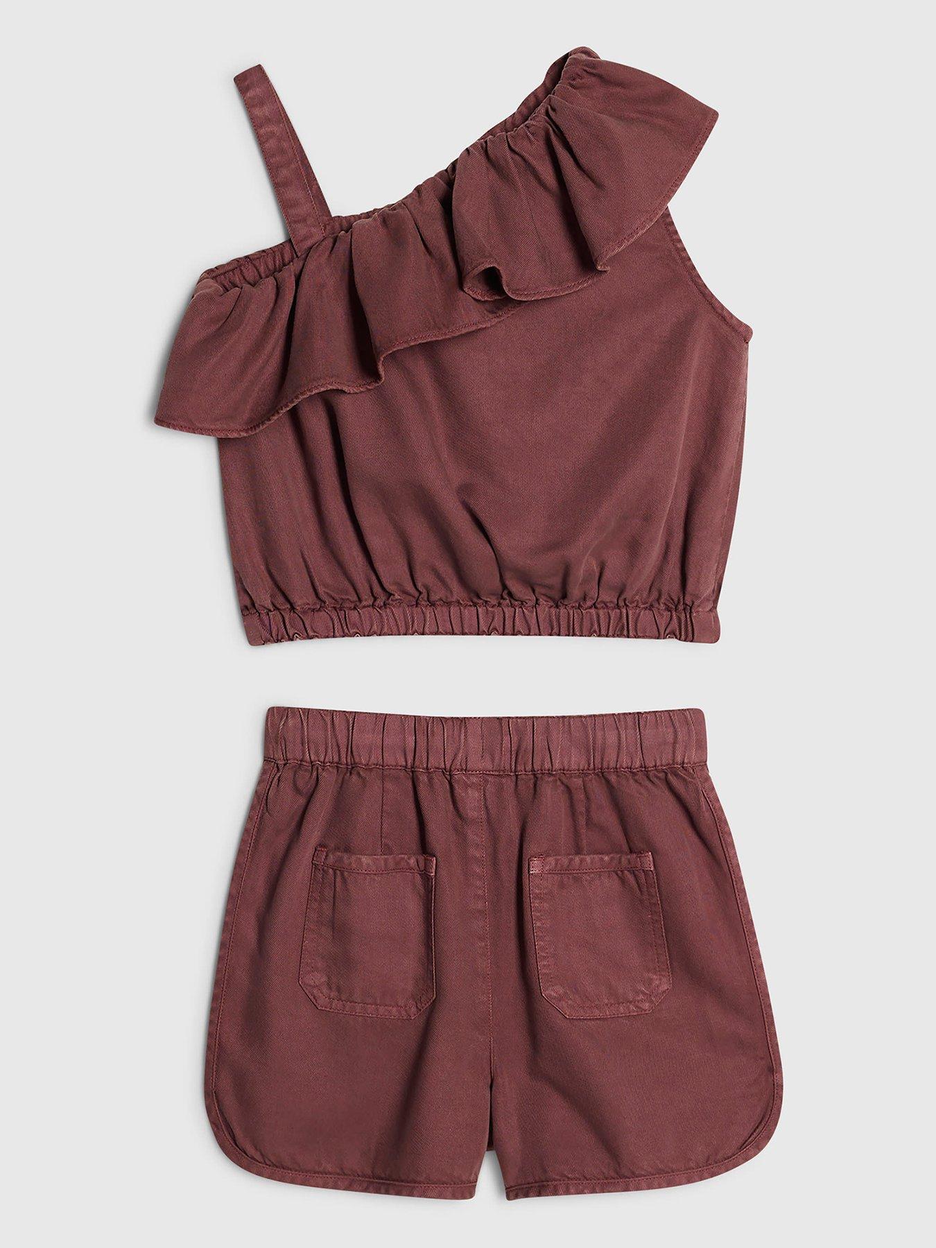 Image 2 of 4 of River Island Older Girls&nbsp;One Shoulder Set - Dark Purple