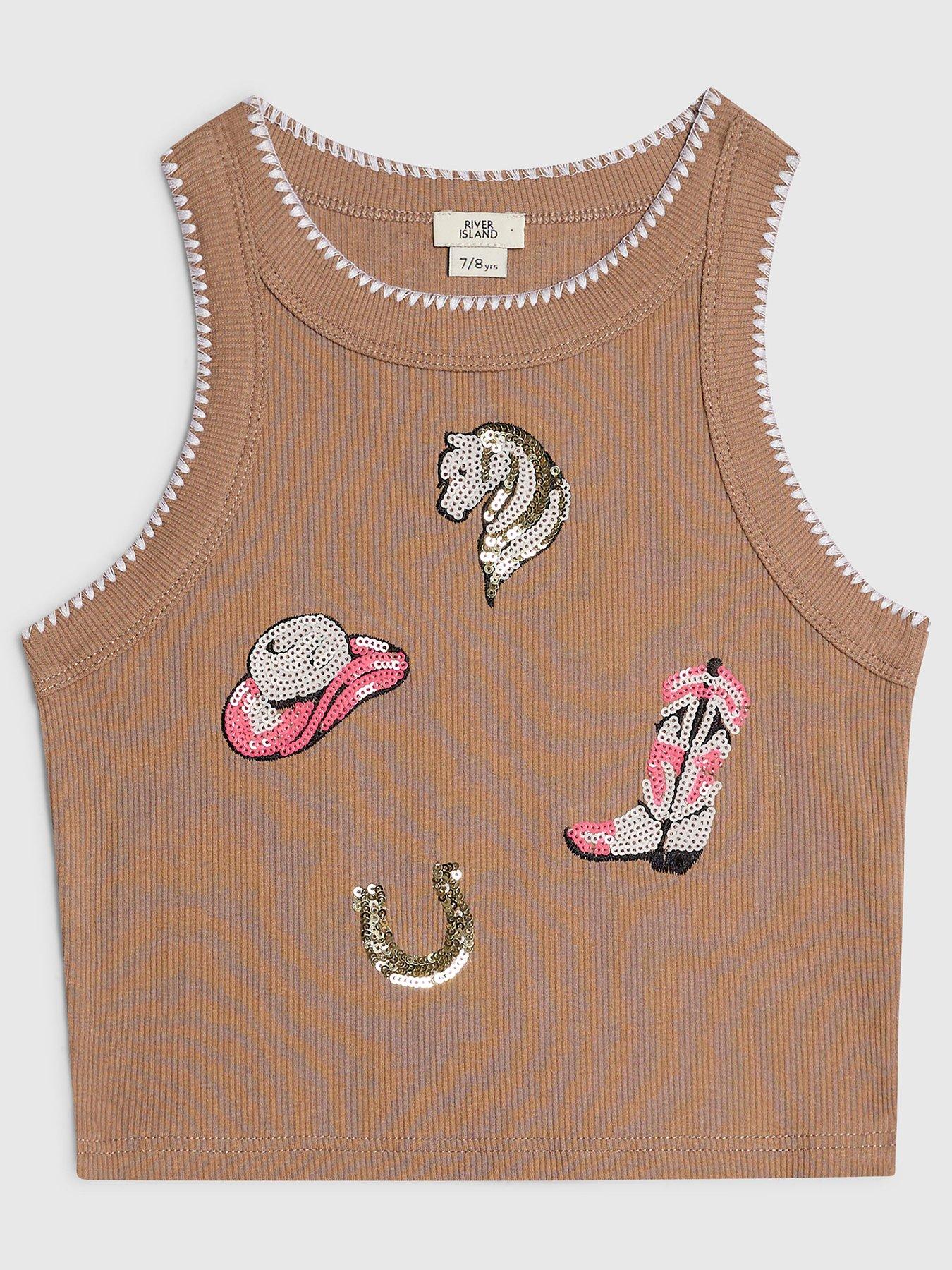 River Island Older Girls Embellished Cowboy Tank Top - Brown