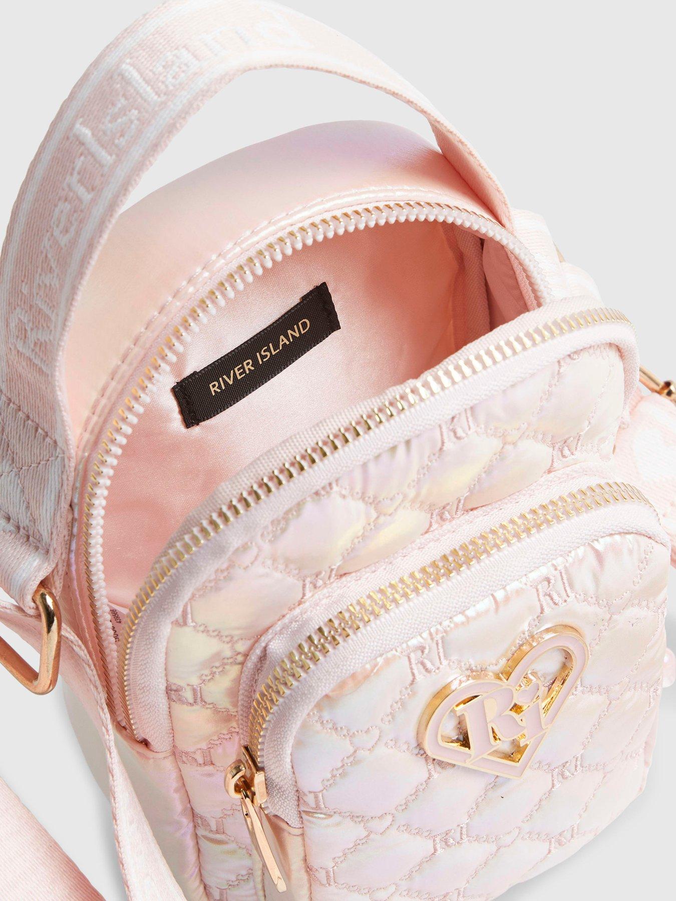 Image 4 of 5 of River Island Older Girls Quilted Heart Cross Body Bag - Pink