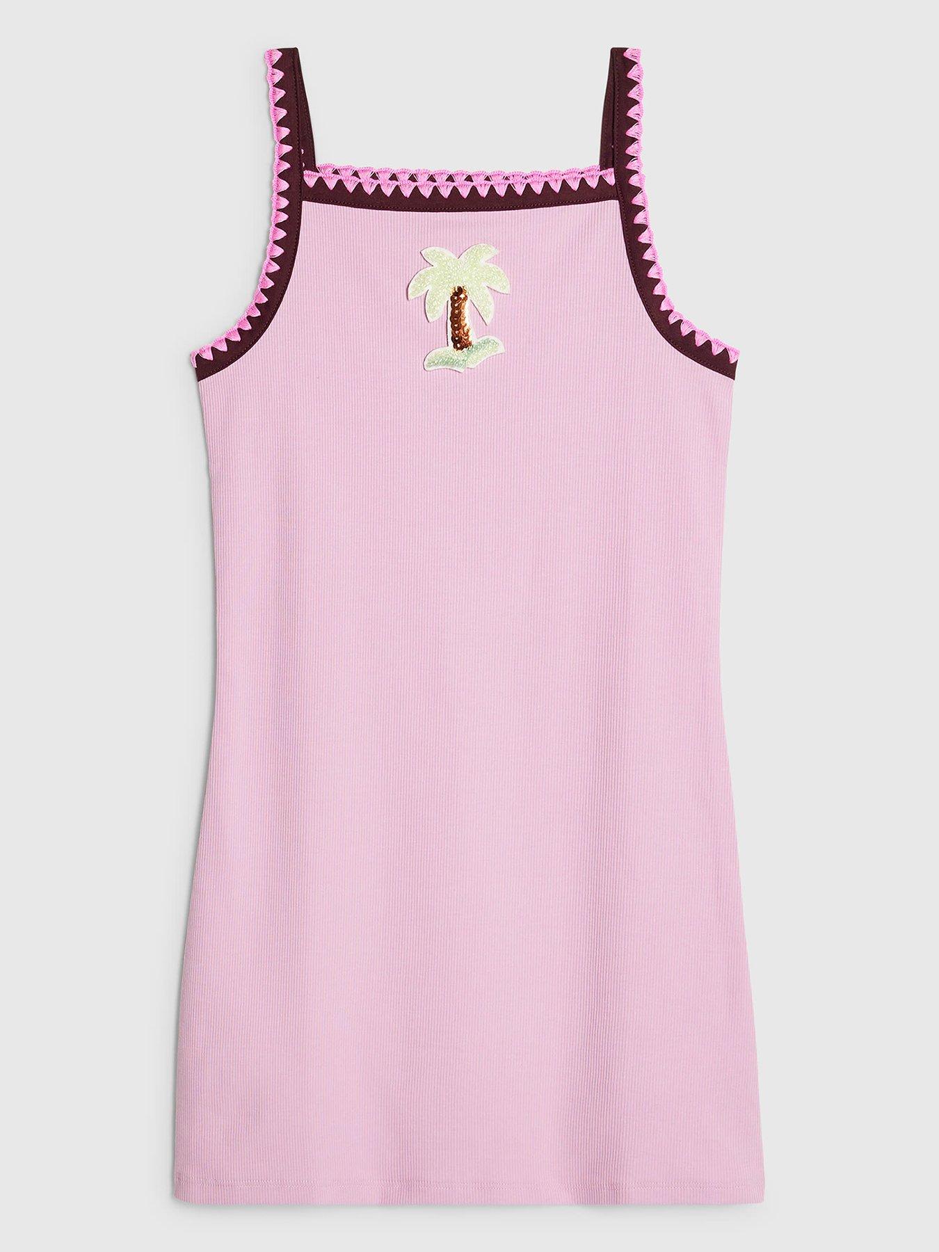 Image 1 of 4 of River Island Older Girls Starfish Whipstitch Cami Dress - Purple