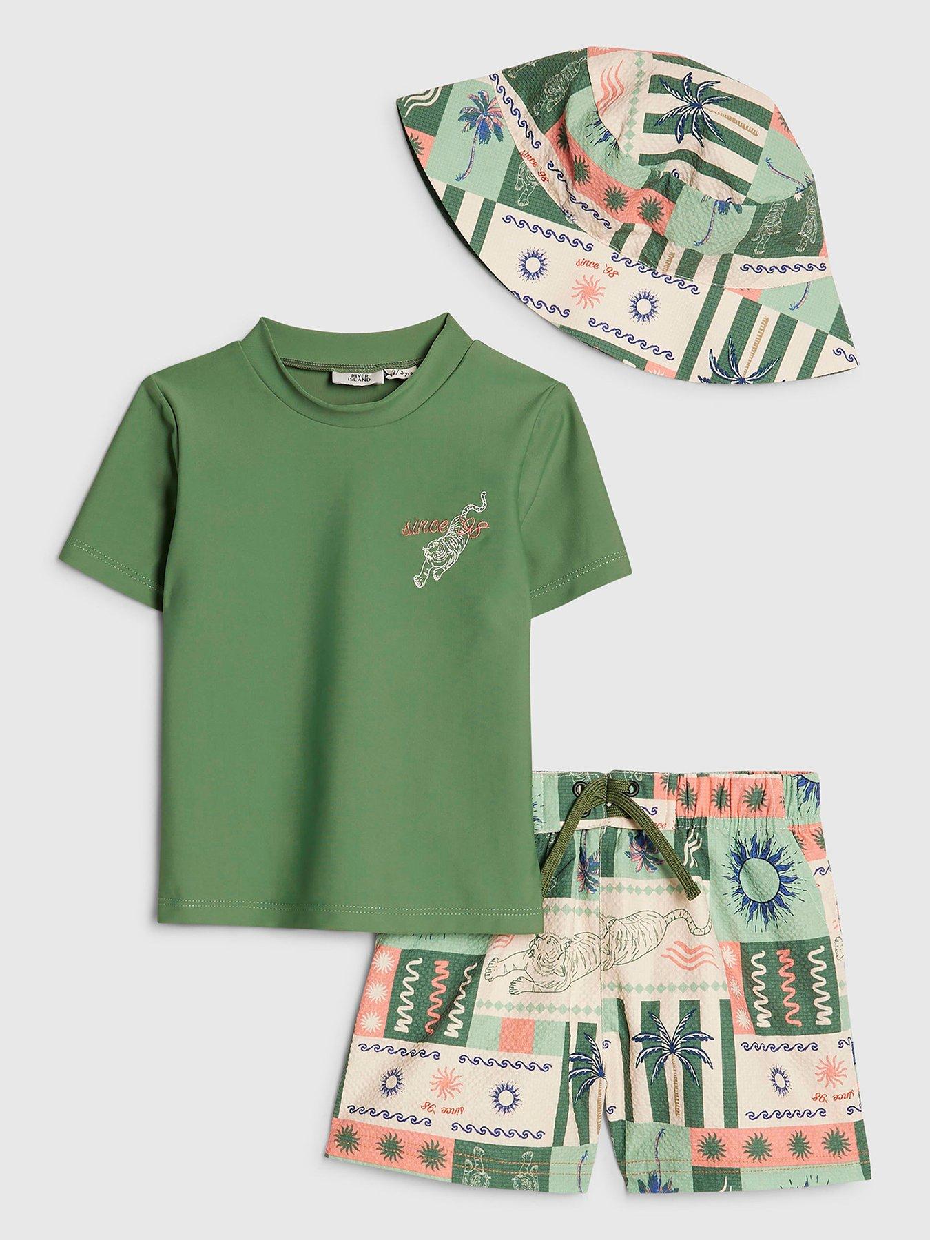 River Island Mini Boys Tiger Swim Top And Shorts Set - Khaki