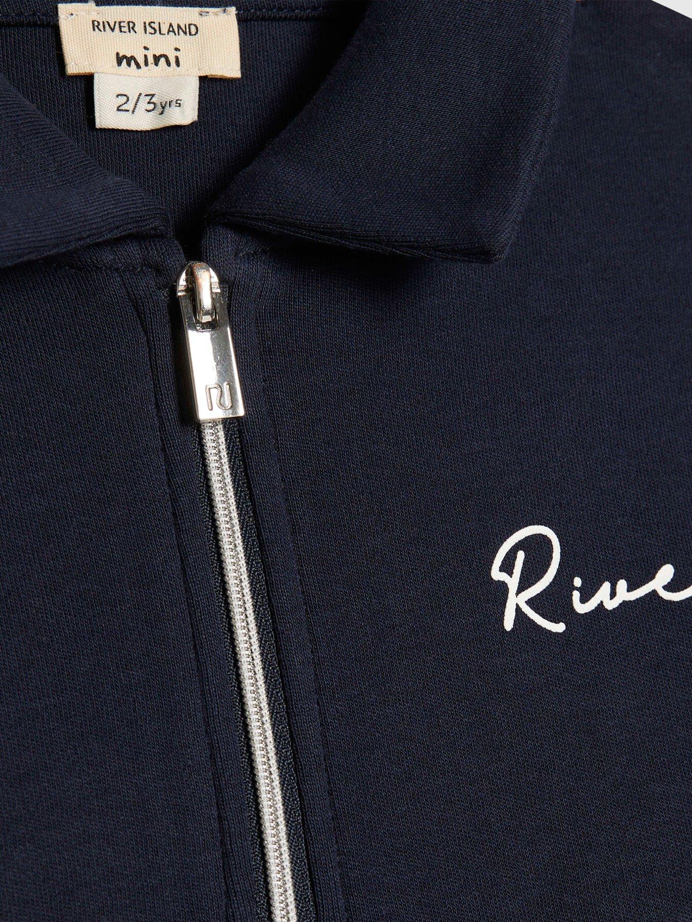 Image 5 of 5 of River Island Mini Boys Scripty Polo Shirt And Shorts Set - Navy