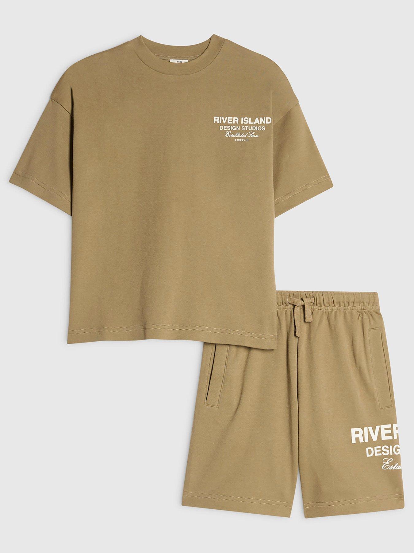 River Island Older Boys Back Print Design Studios T-Shirt Set - Khaki