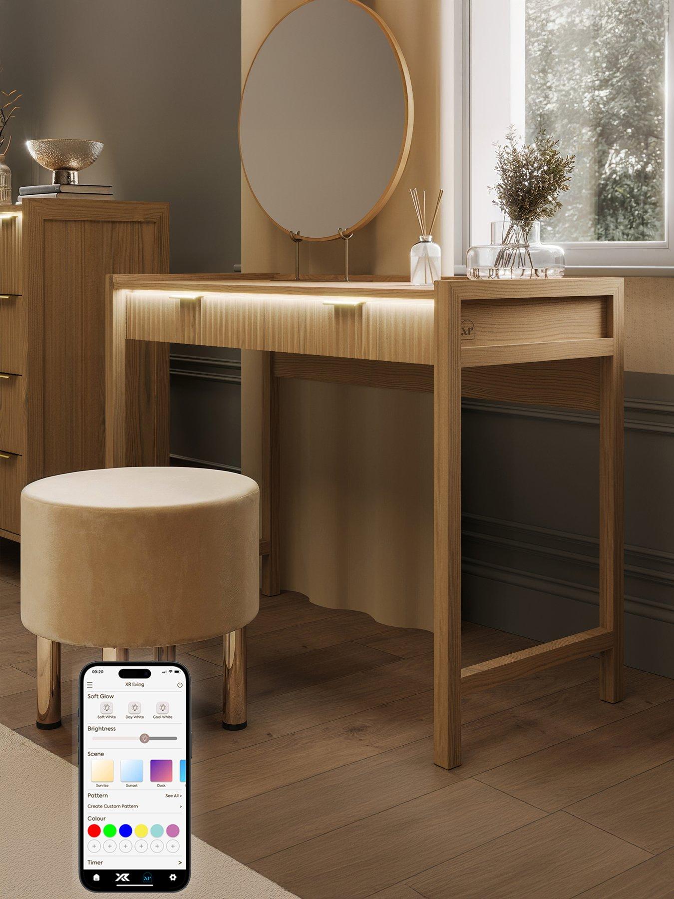  image of xr-living-dakota-dressing-table-with-app-control-lights-oak