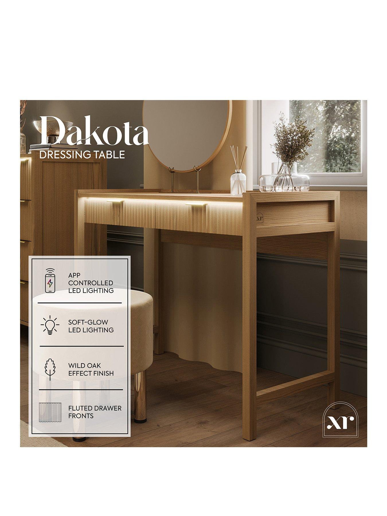  image of xr-living-dakota-dressing-table-with-app-control-lights-oak