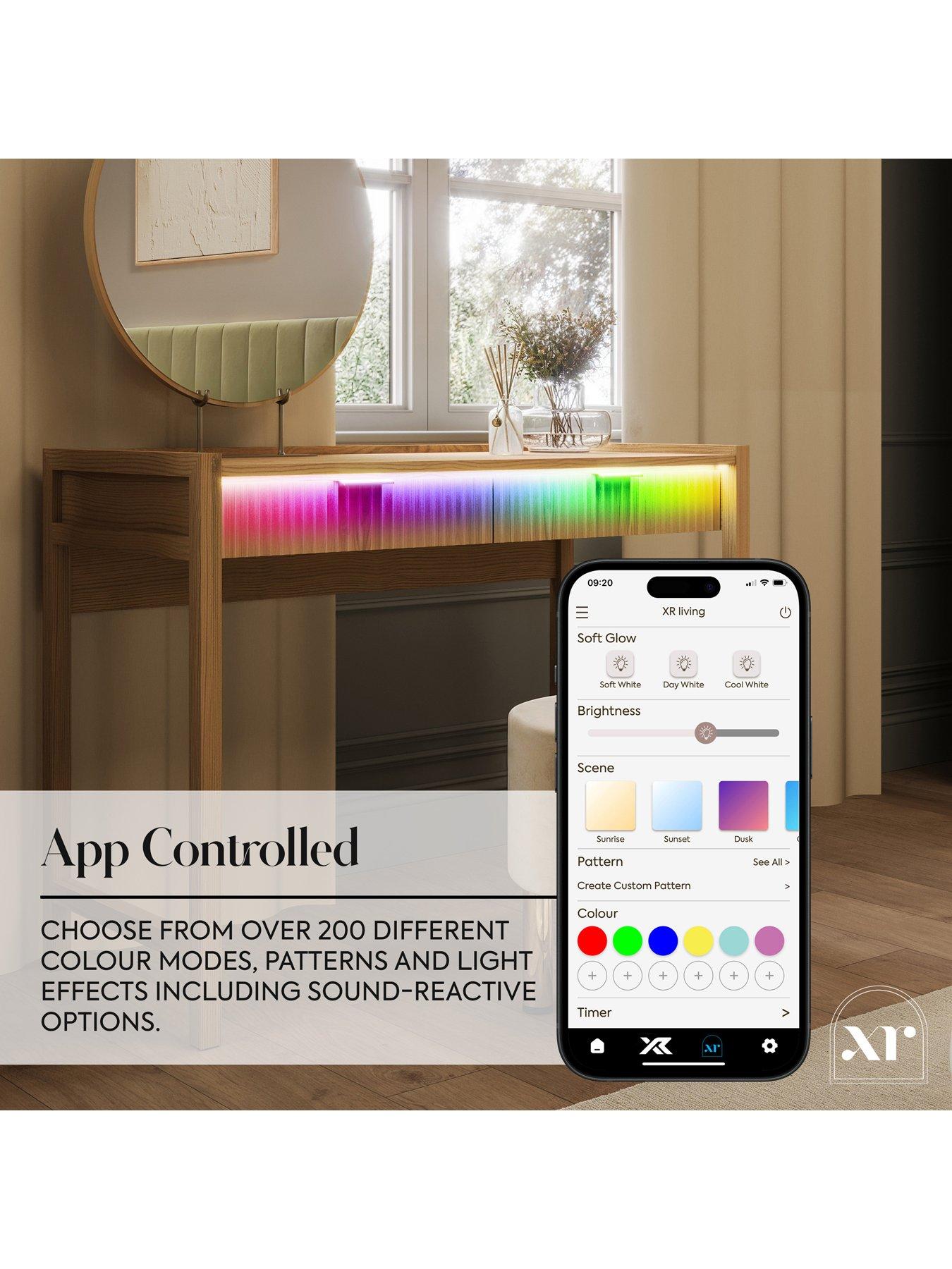  image of xr-living-dakota-dressing-table-with-app-control-lights-oak