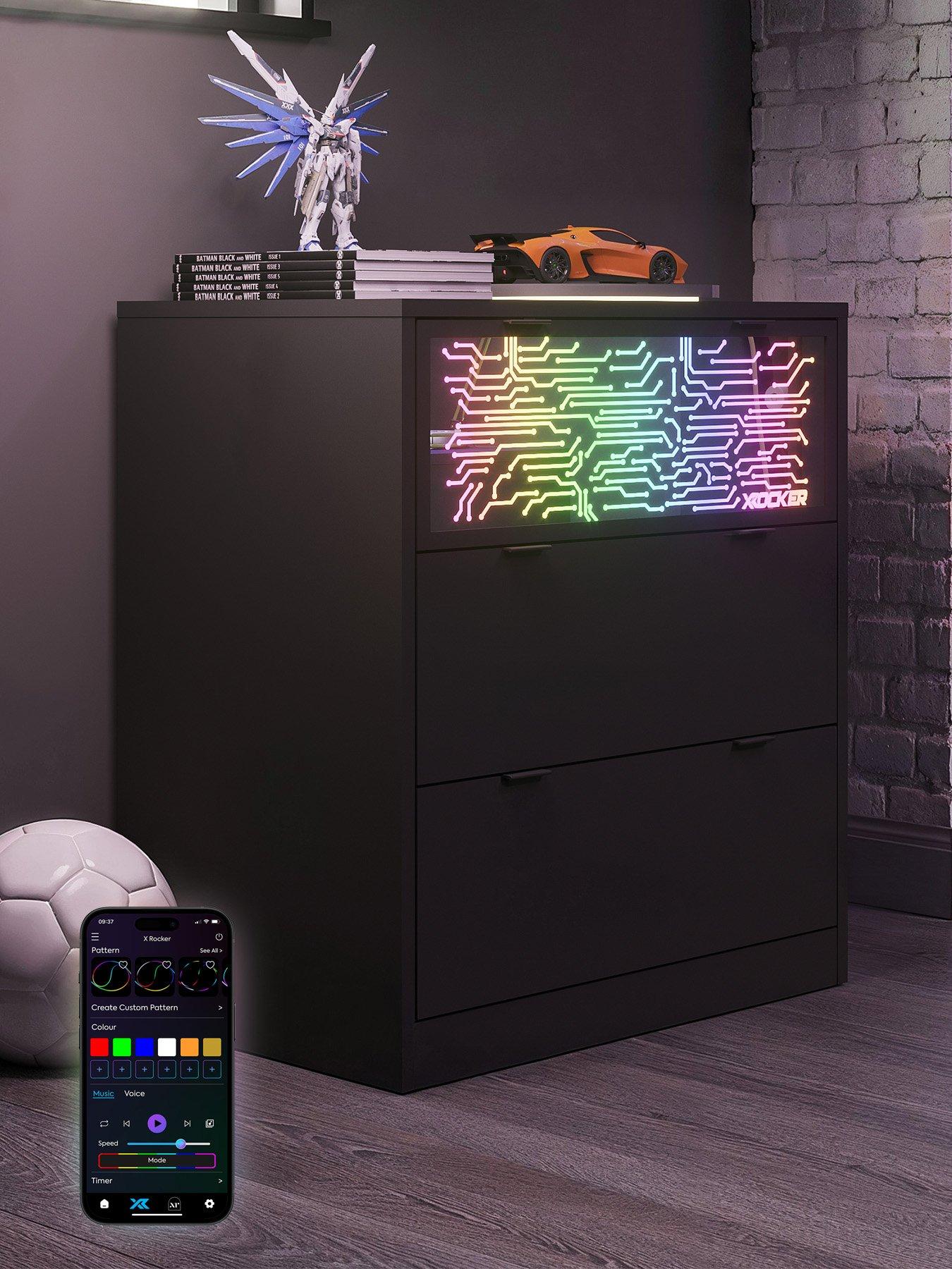 X Rocker Neonite Chest Of Drawers Circuit Edition With App Control Led Lights