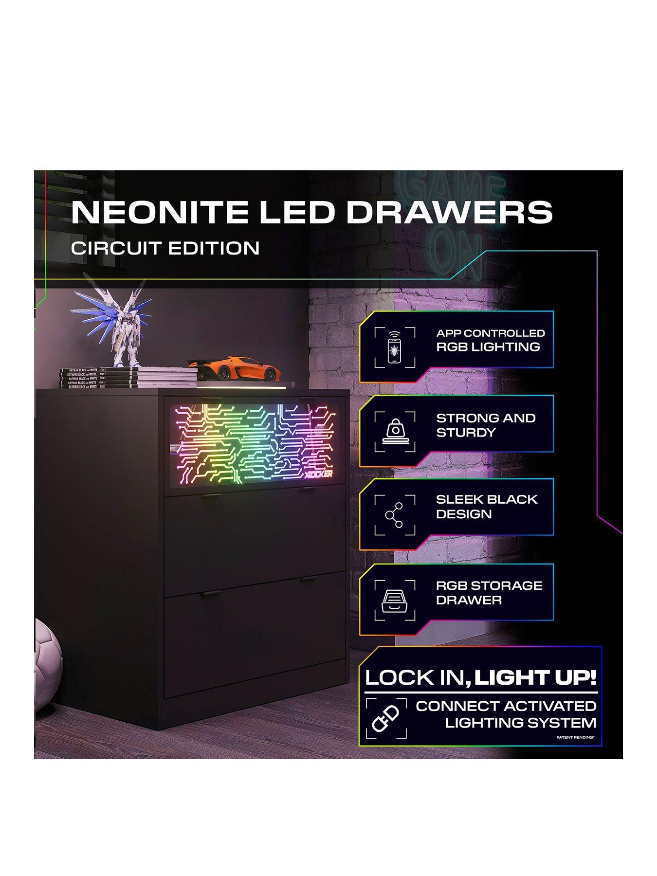Image 2 of 8 of X Rocker Neonite Chest Of Drawers Circuit Edition With App Control Led Lights