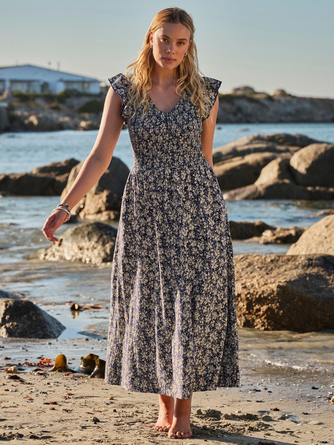 FatFace Demi Shells Jersey Midi Dress  - Blue