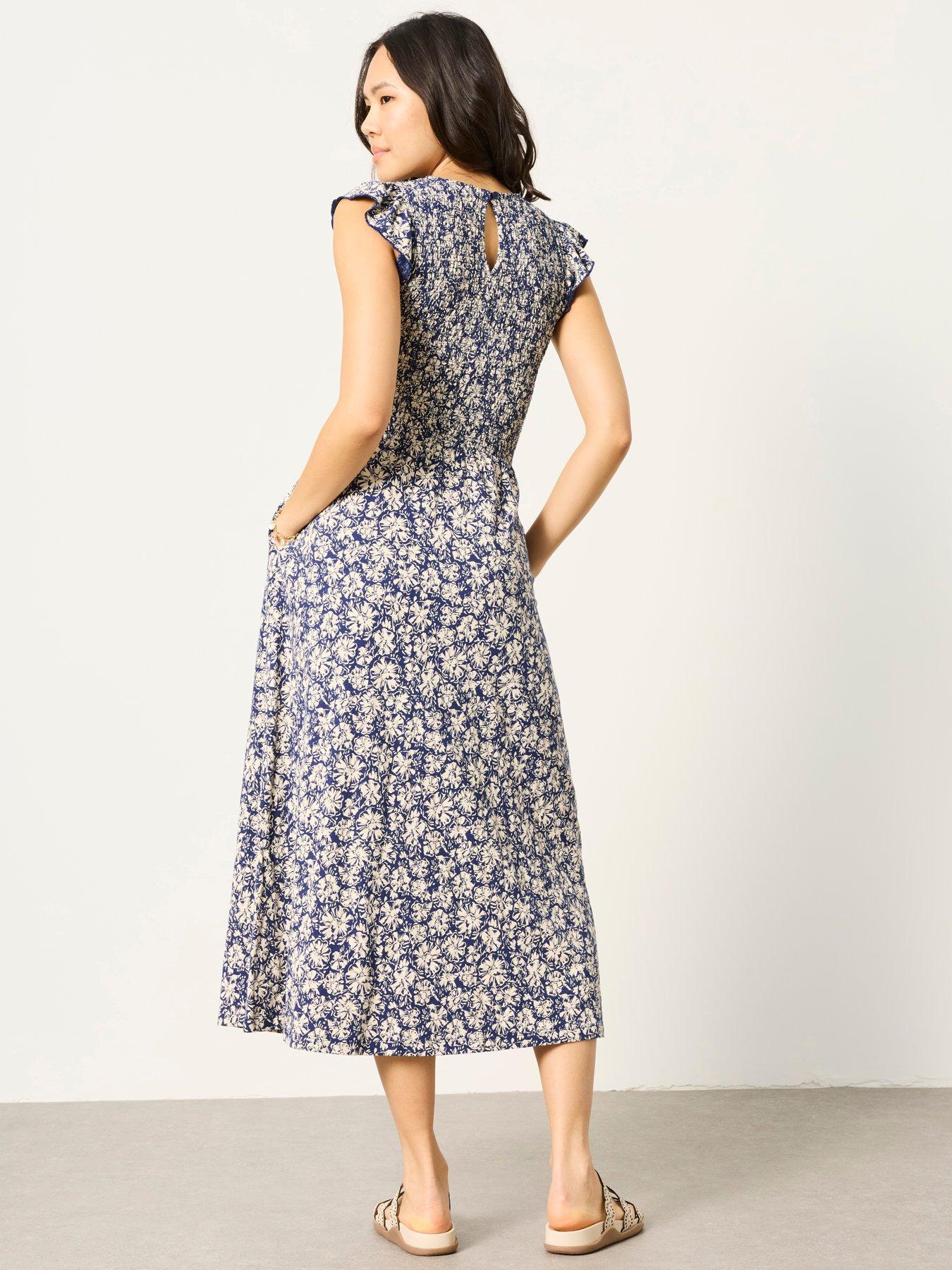 Image 2 of 6 of FatFace Demi Shells Jersey Midi Dress &nbsp;- Blue
