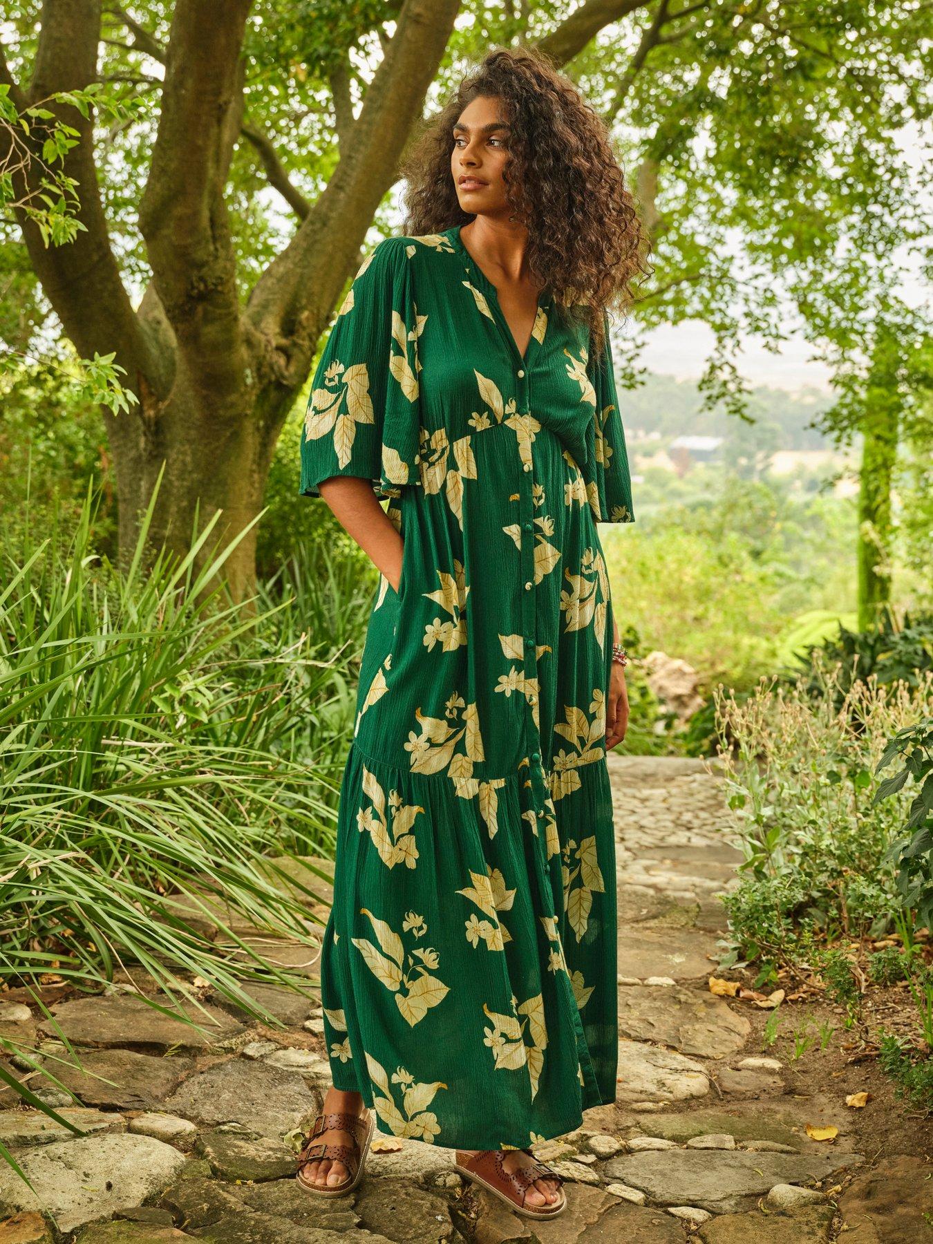 FatFace Paige Floral Midi Dress - Green