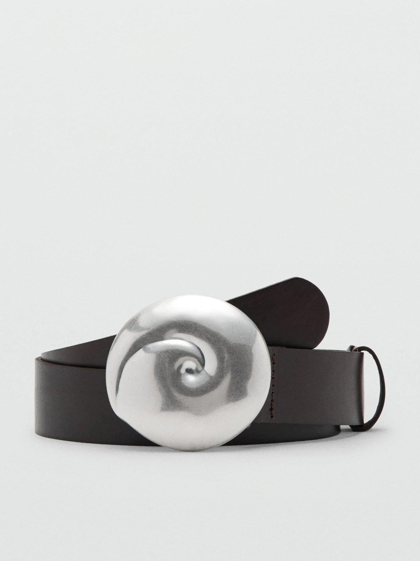 Image 1 of 4 of Mango Leather Belt With Shell Buckle - Chocolate