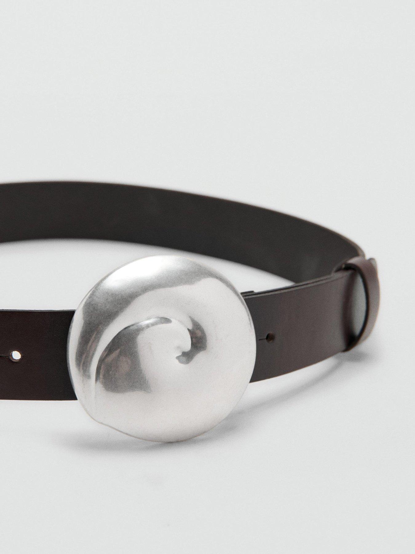 Image 2 of 4 of Mango Leather Belt With Shell Buckle - Chocolate