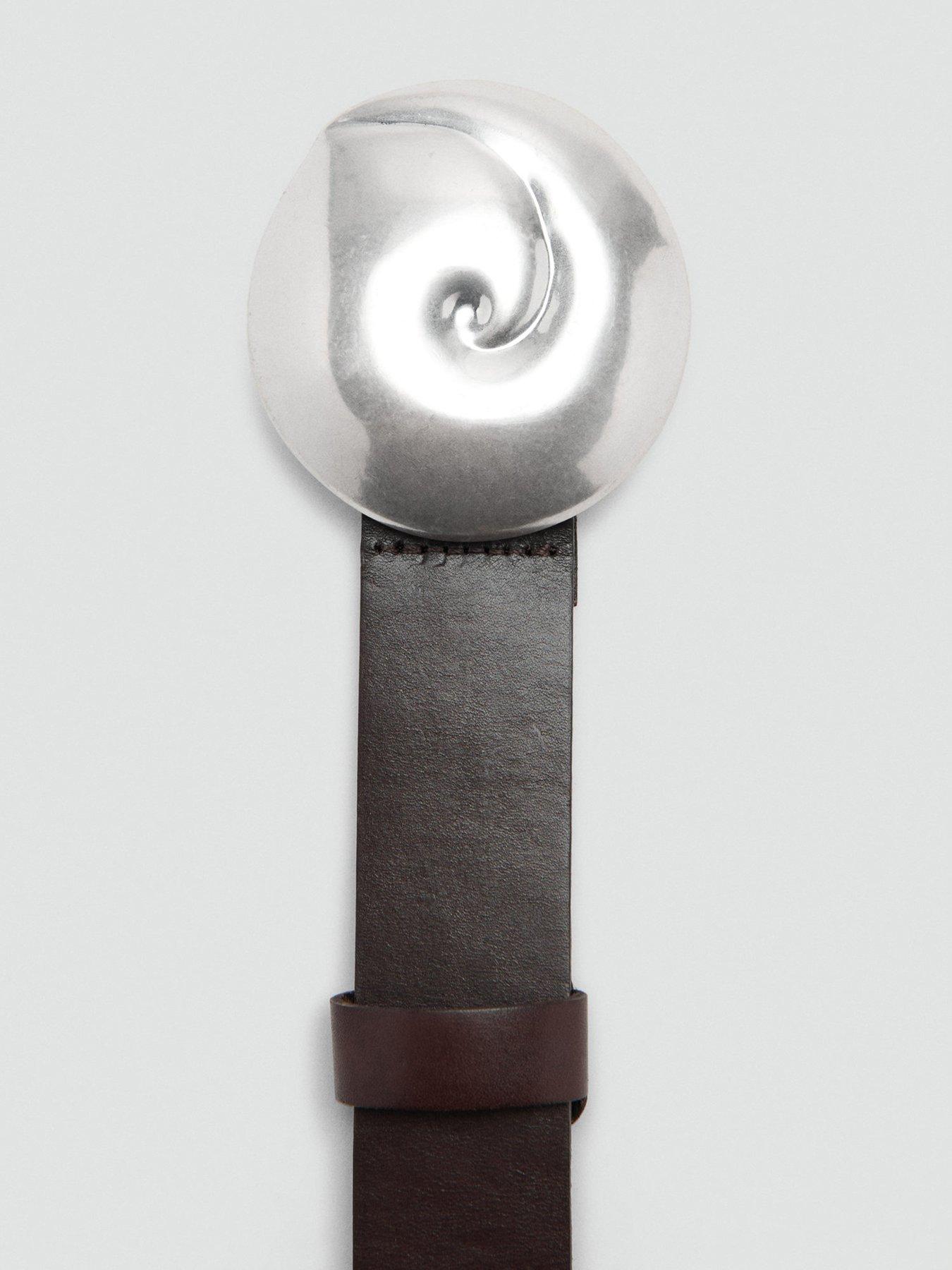 Image 3 of 4 of Mango Leather Belt With Shell Buckle - Chocolate